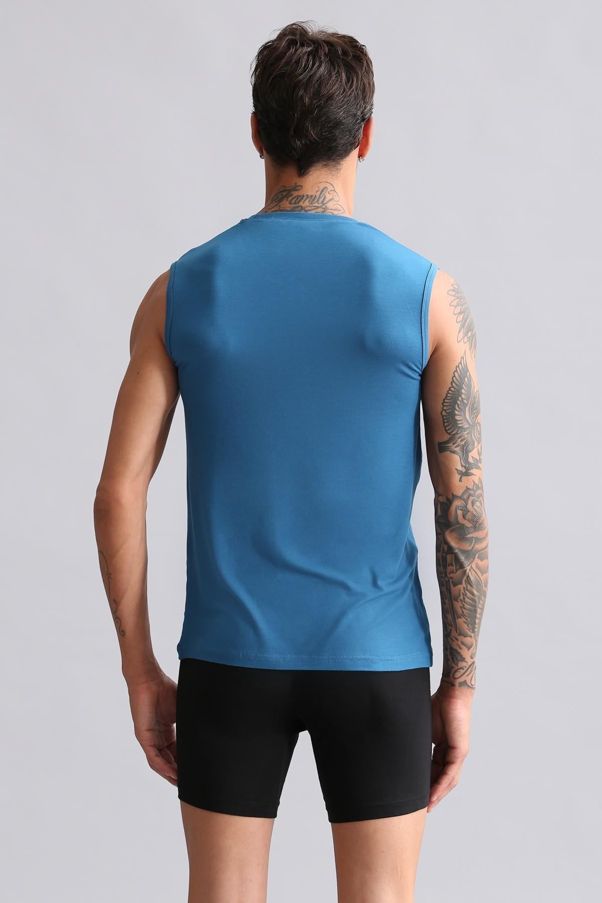 Mısırlı Modal by TENCEL HERCULES Slim Fit Bisiklet Yaka Sporcu Atlet / T-Shirt Petrol