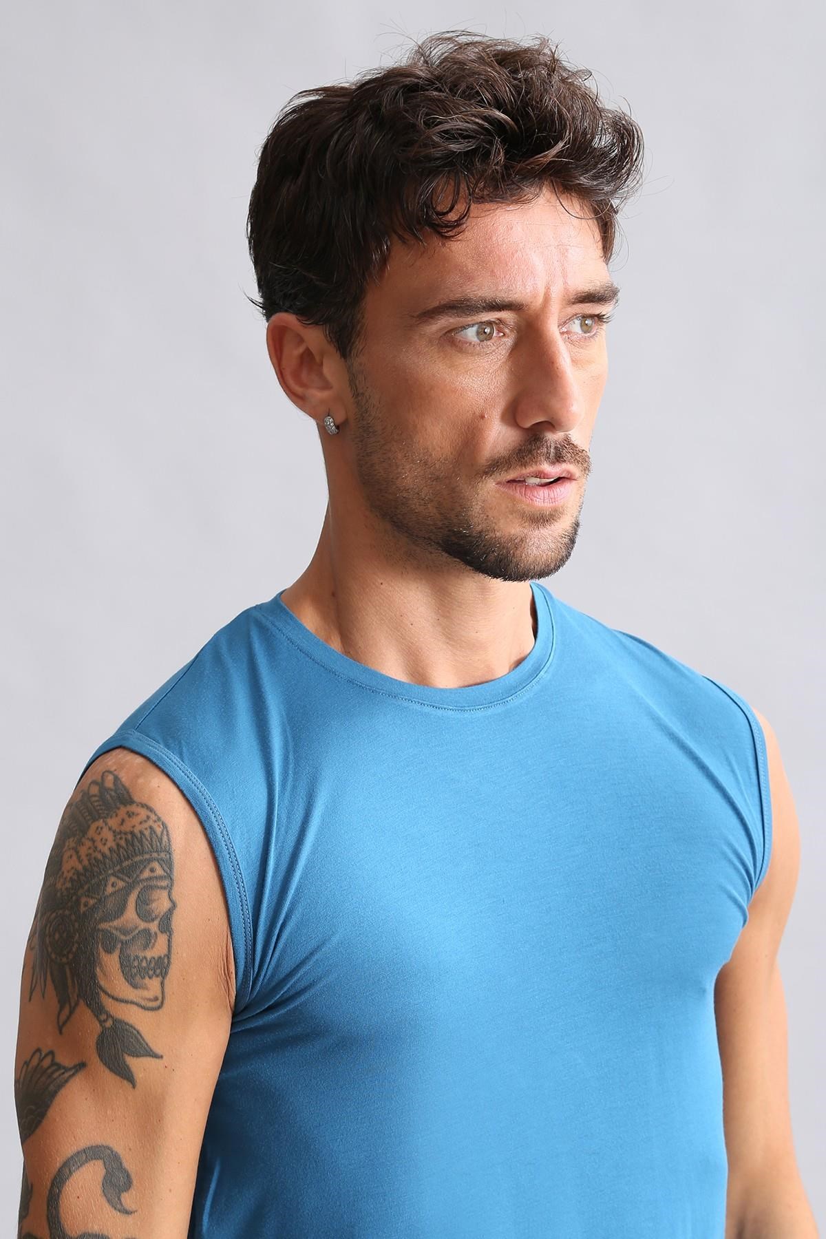 Mısırlı Modal by TENCEL HERCULES Slim Fit Bisiklet Yaka Sporcu Atlet / T-Shirt Petrol