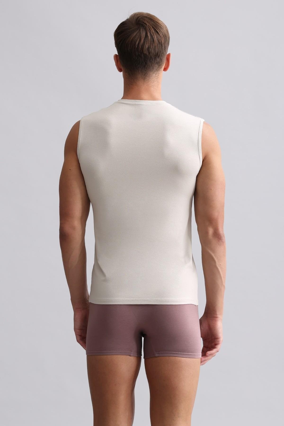 Mısırlı Modal by TENCEL HERCULES Slim Fit V Yaka Sporcu Atlet / T-Shirt Toprak Bej