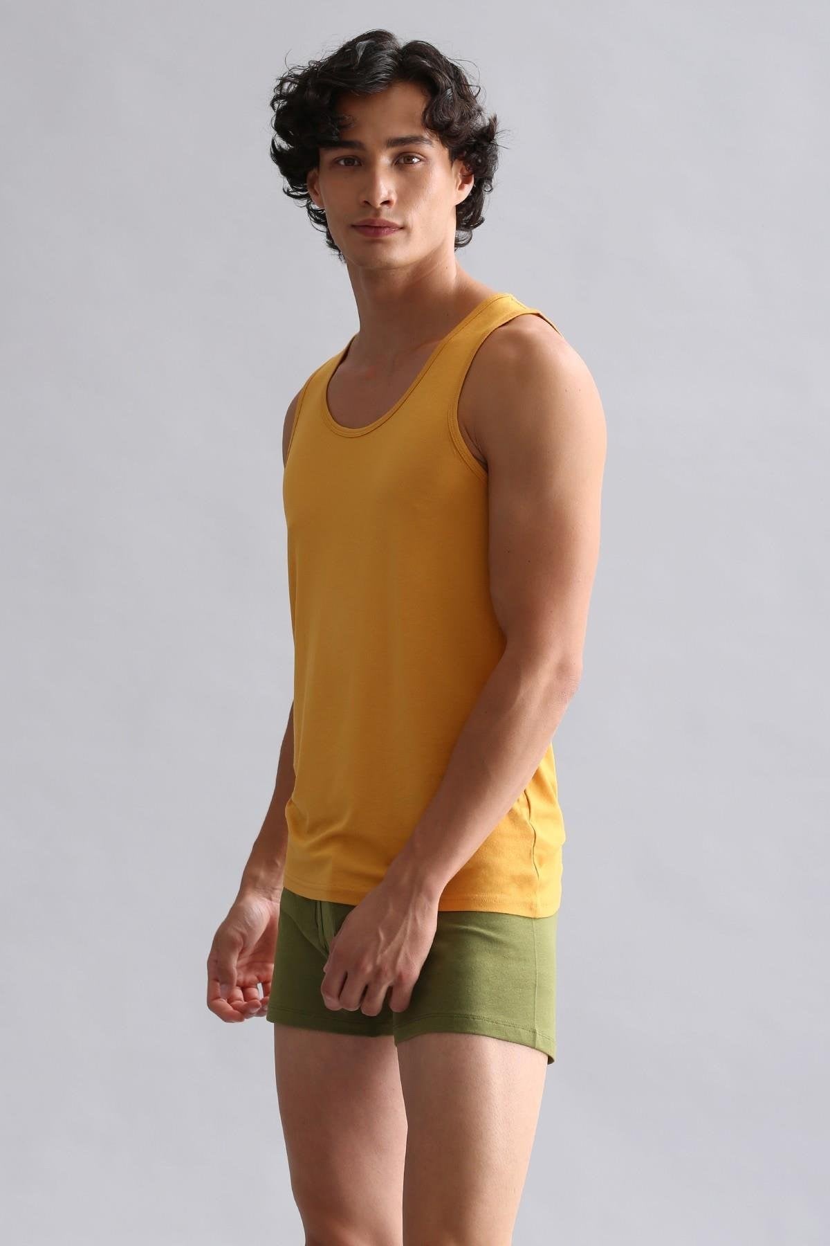 Mısırlı Modal by TENCEL HERCULES Slim Fit Basic Atlet Hardal