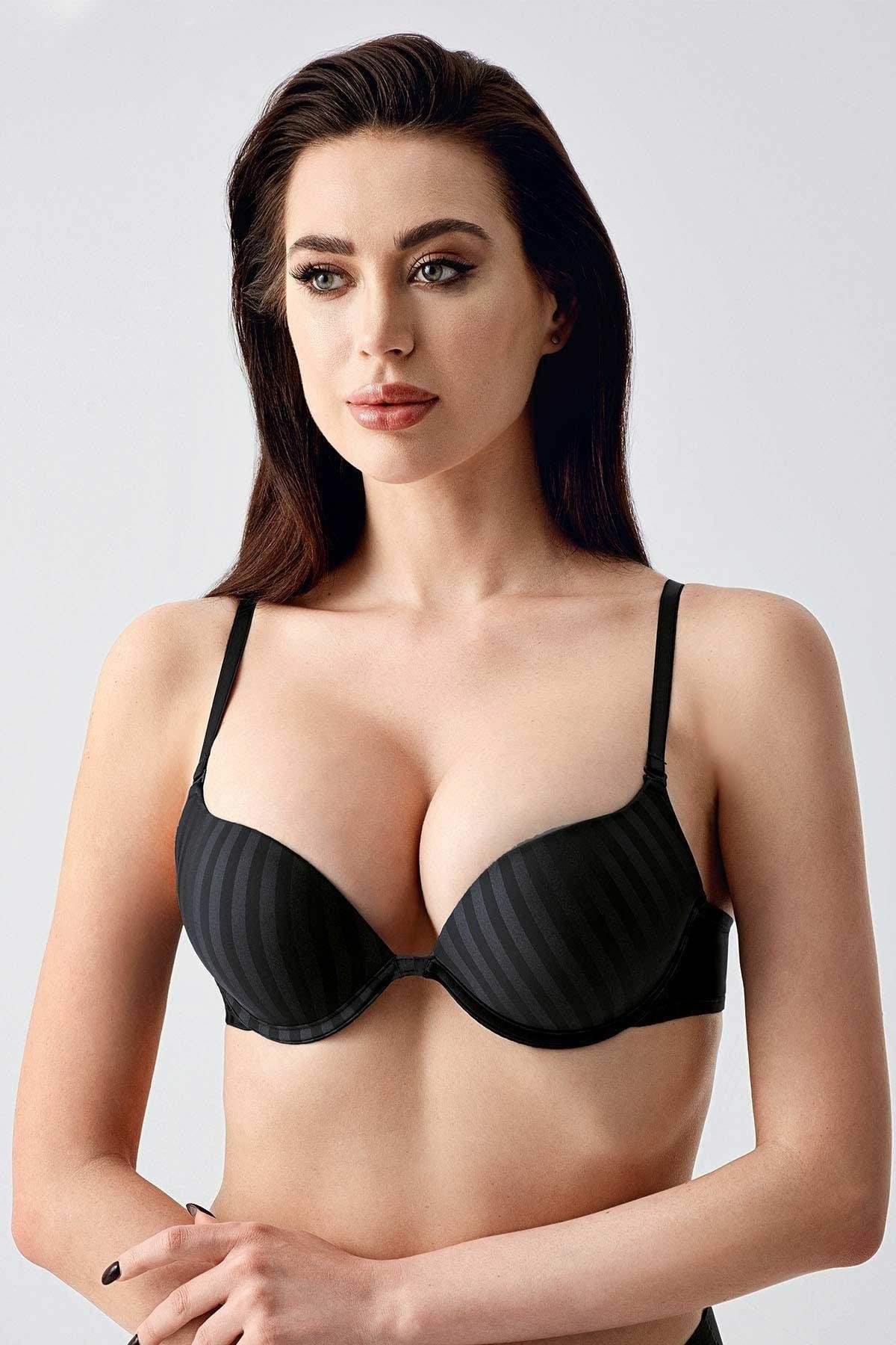 Mısırlı New Bra Extra Push Up Desenli Sütyen Siyah