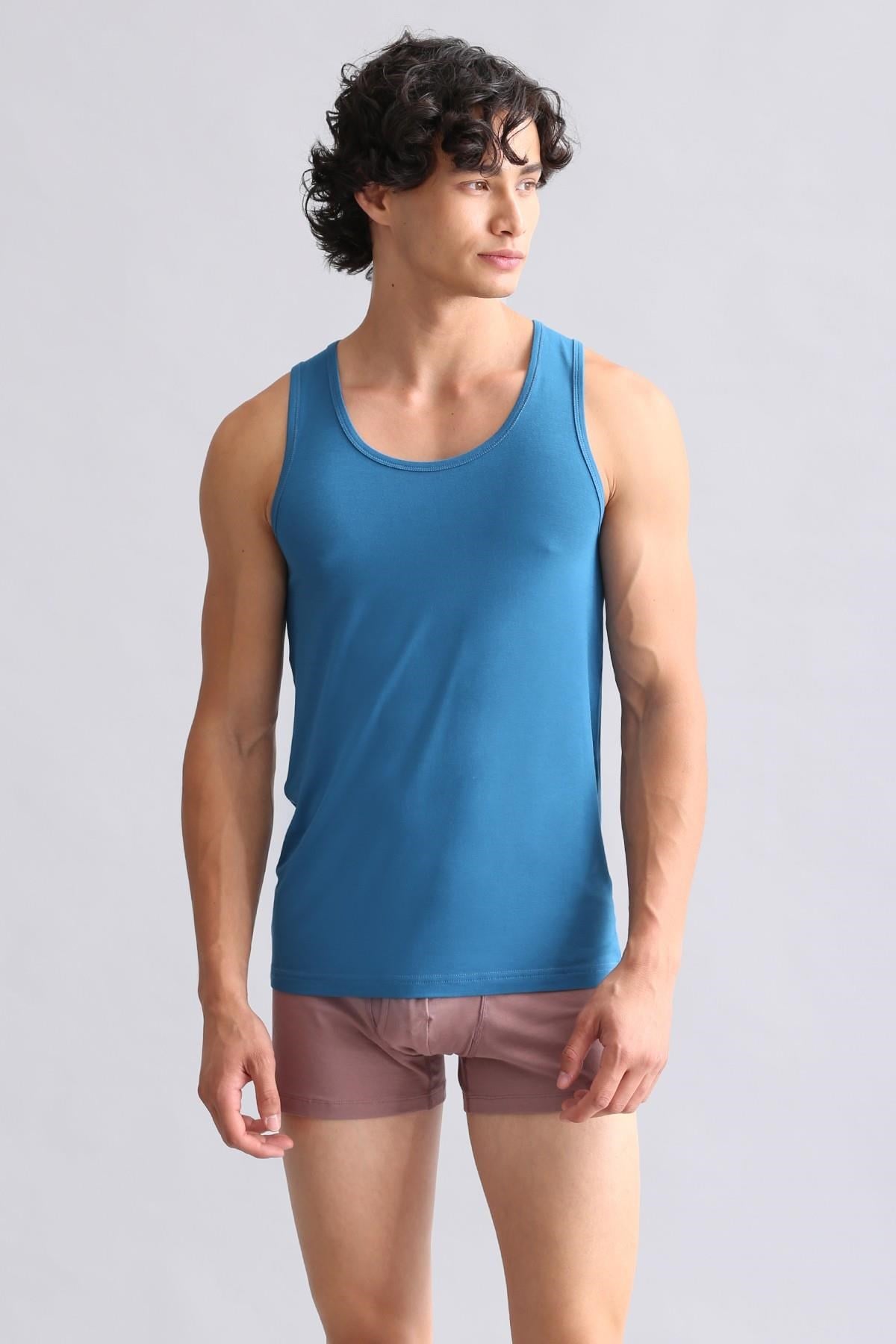 Mısırlı ORGANIC Pamuklu HERCULES Slim Fit Basic Atlet Petrol