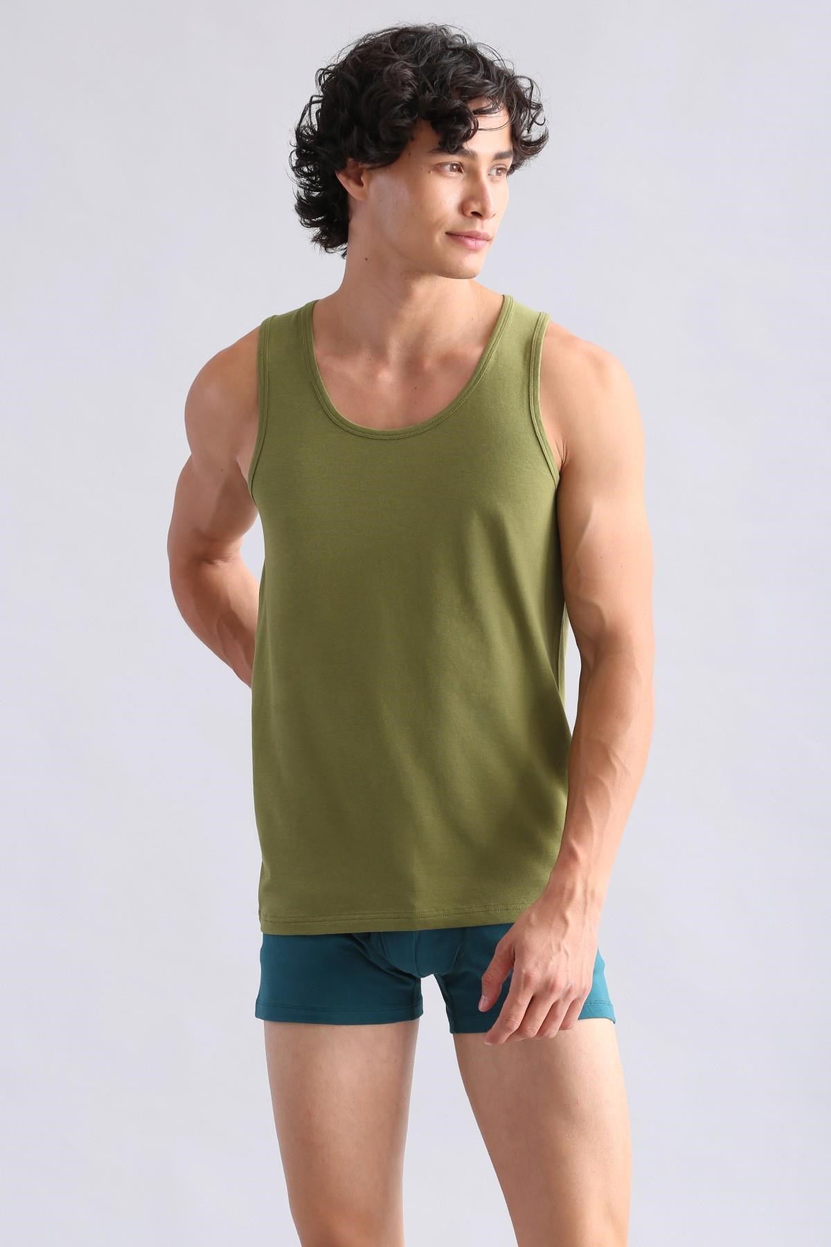 Mısırlı ORGANIC Pamuklu HERCULES Slim Fit Basic Atlet Haki