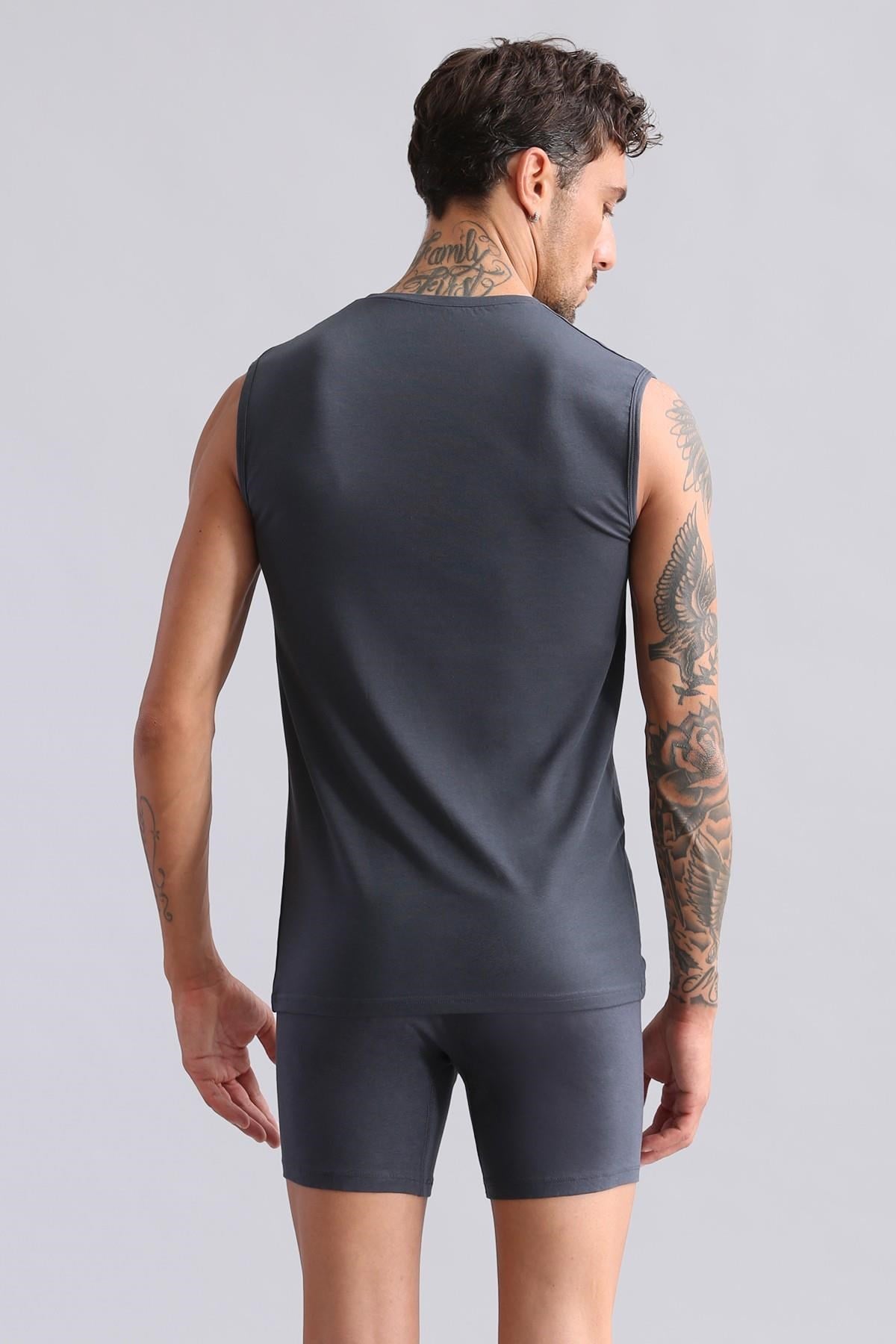 Mısırlı ORGANIC Pamuklu HERCULES Slim Fit Bisiklet Yaka Sporcu Atlet / T-Shirt Antrasit