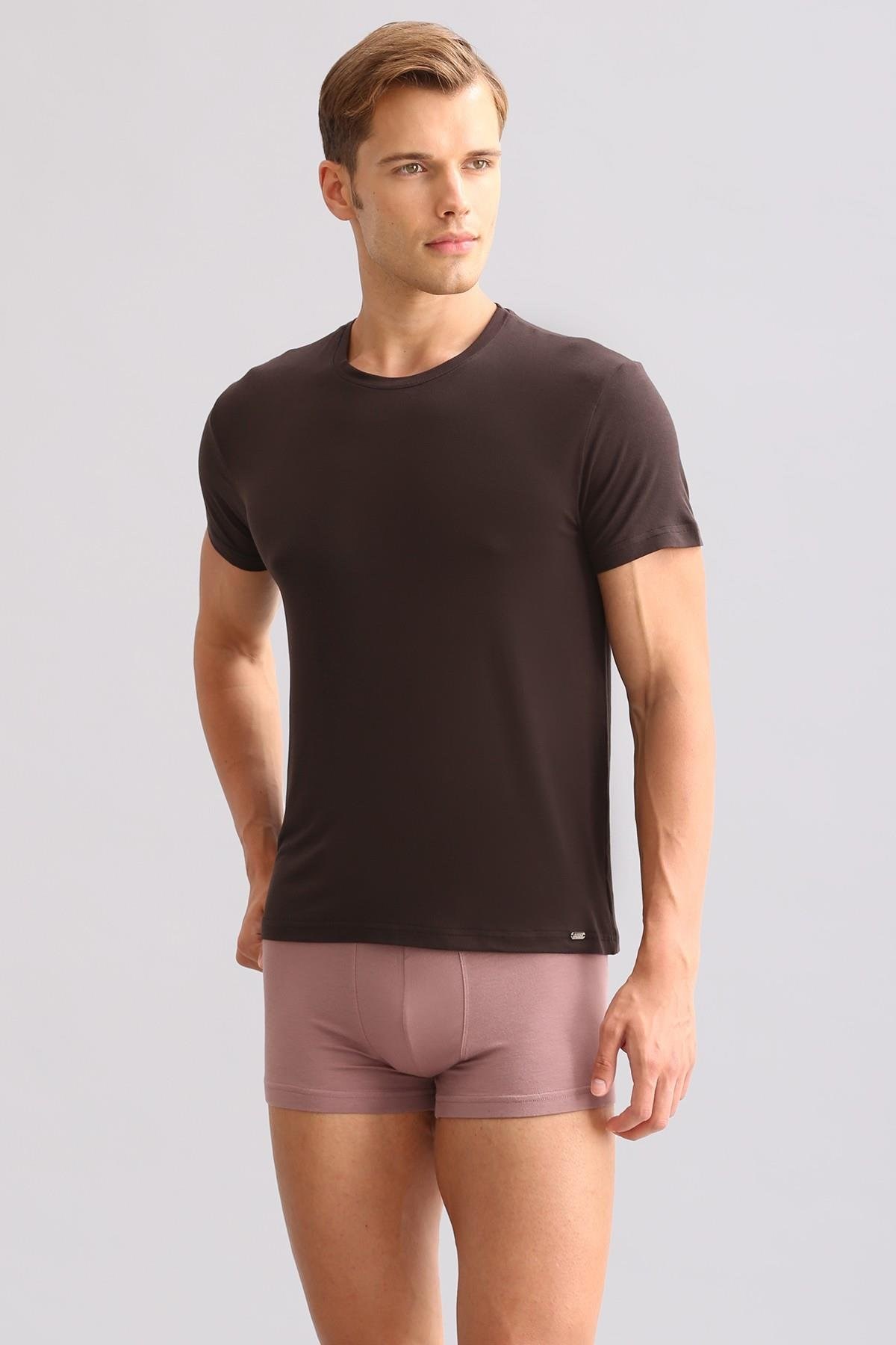 Mısırlı ORGANIC Pamuklu ZEUS LUXURY Regular Fit Bisiklet Yaka Fanila / T-Shirt Kahverengi