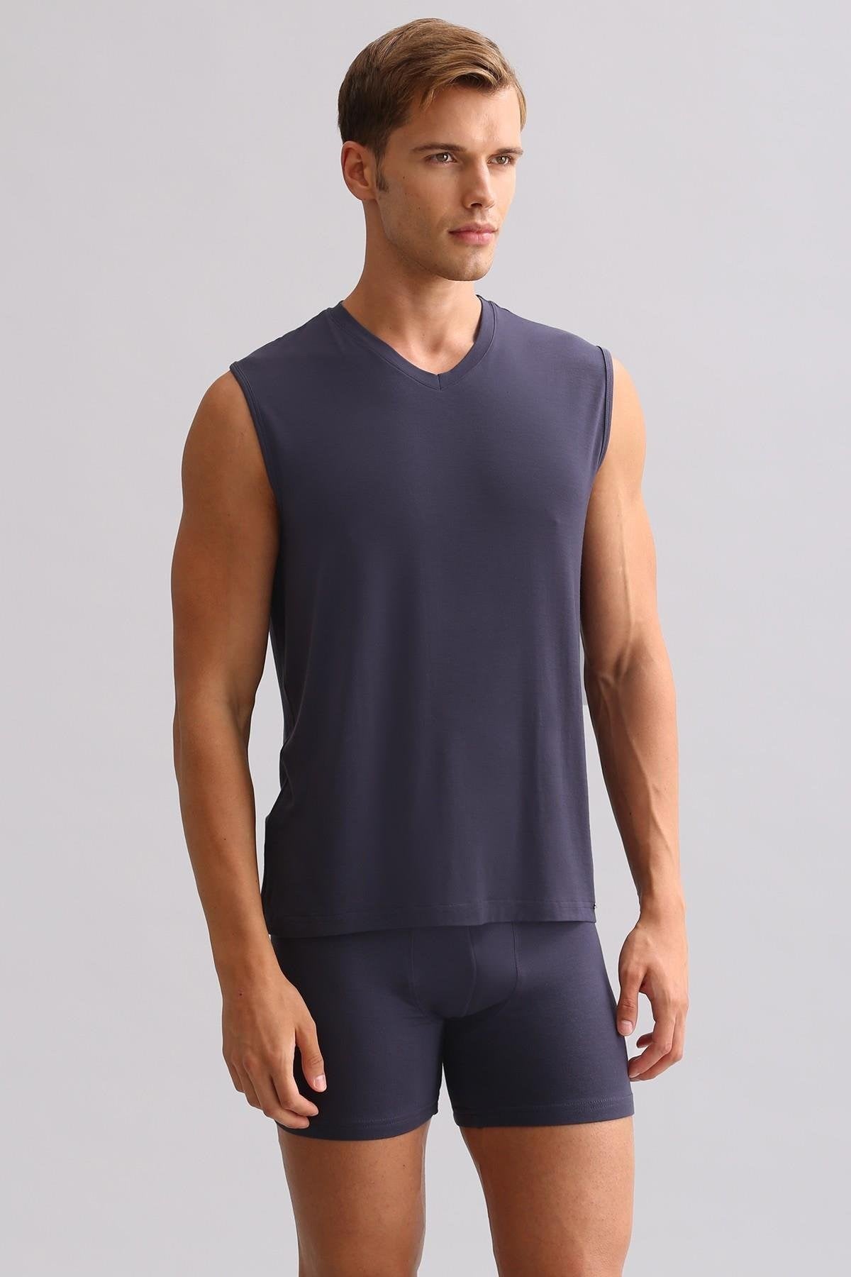 Mısırlı ORGANIC Pamuklu ZEUS LUXURY Regular Fit V Yaka Sporcu Atlet / T-Shirt Antrasit