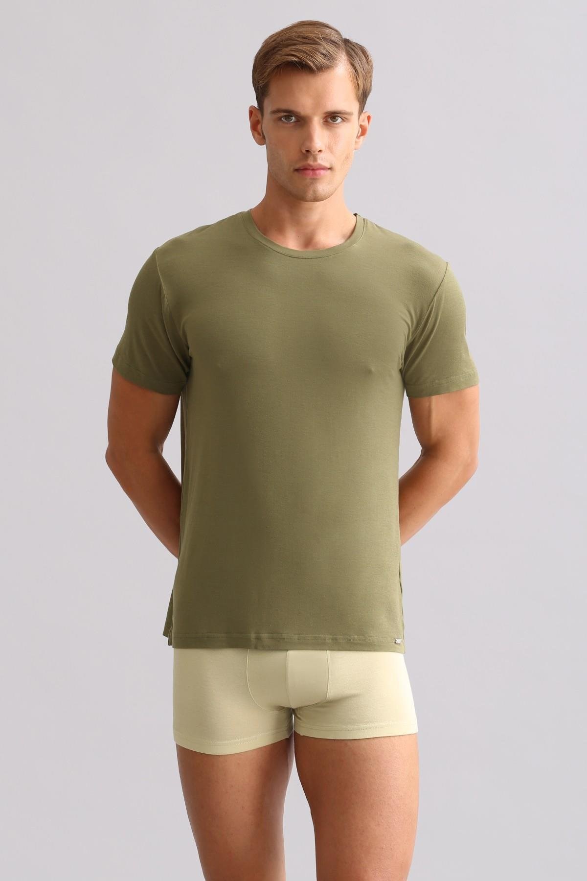 Mısırlı ORGANIC Pamuklu ZEUS LUXURY Regular Fit Bisiklet Yaka Fanila / T-Shirt Haki Zeytin