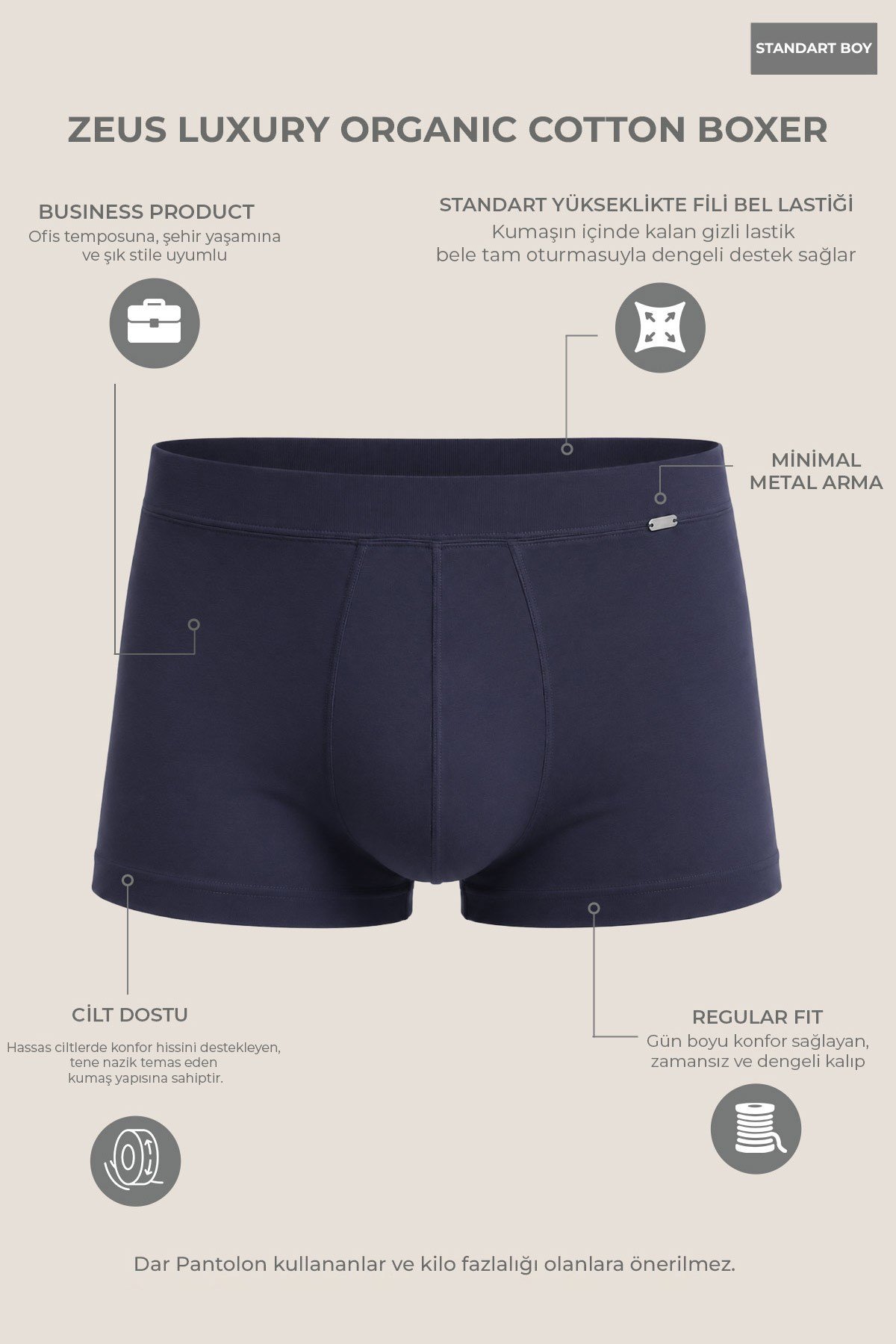 Mısırlı ORGANIC Pamuklu ZEUS LUXURY Regular Fit Metal Armalı Boxer Antrasit
