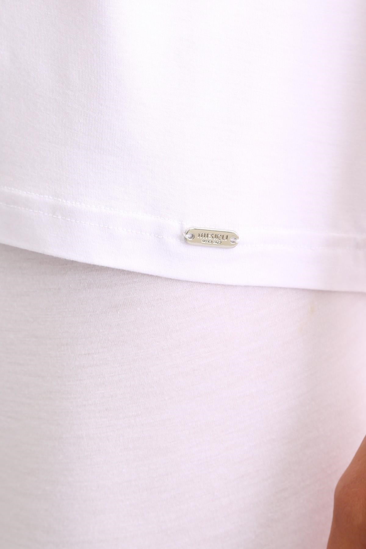Mısırlı ORGANIC Pamuklu ZEUS LUXURY Regular Fit Bisiklet Yaka Sporcu Atlet / T-Shirt Beyaz