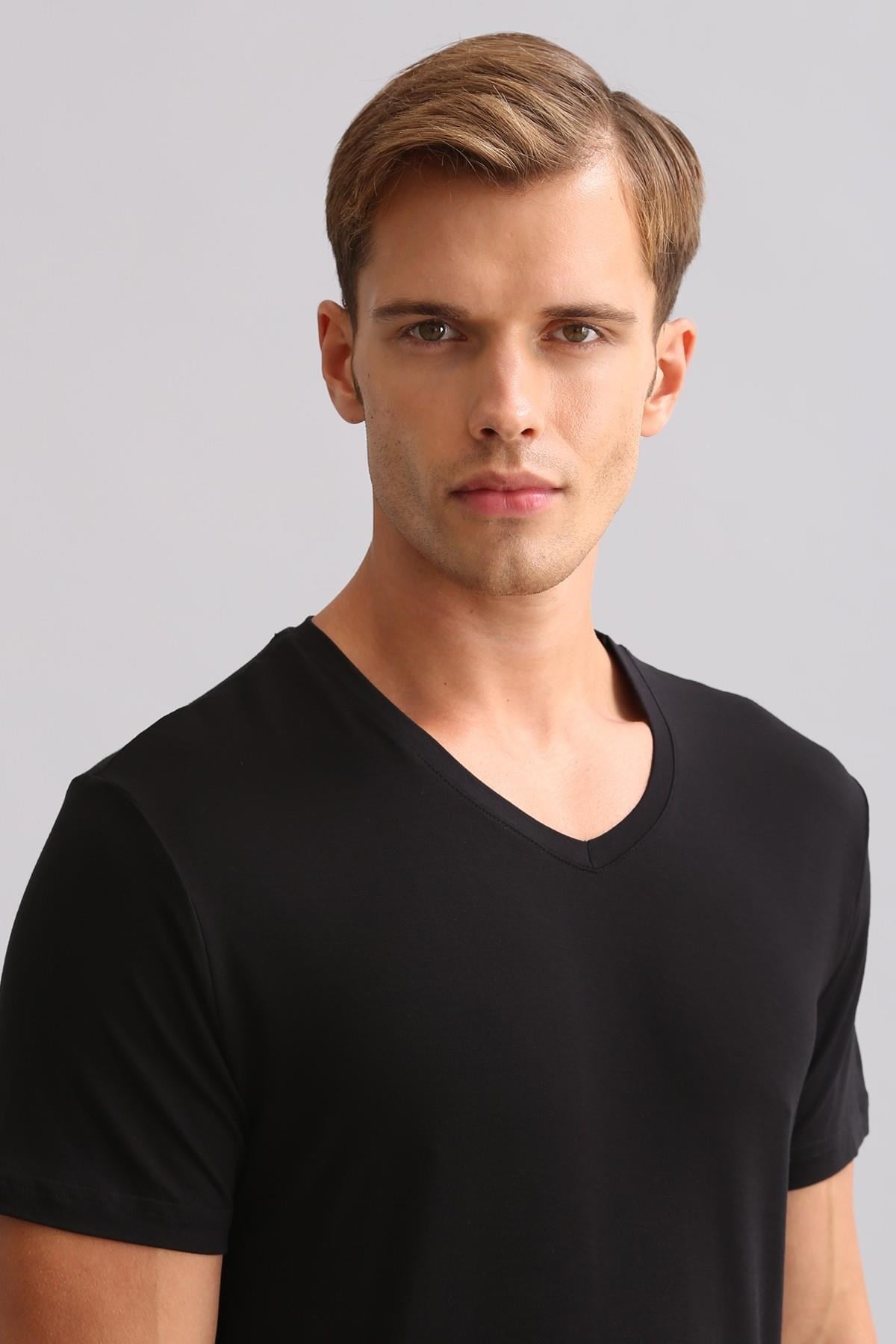 Mısırlı ORGANIC Pamuklu ZEUS LUXURY Regular Fit V Yaka Fanila / T-Shirt Siyah
