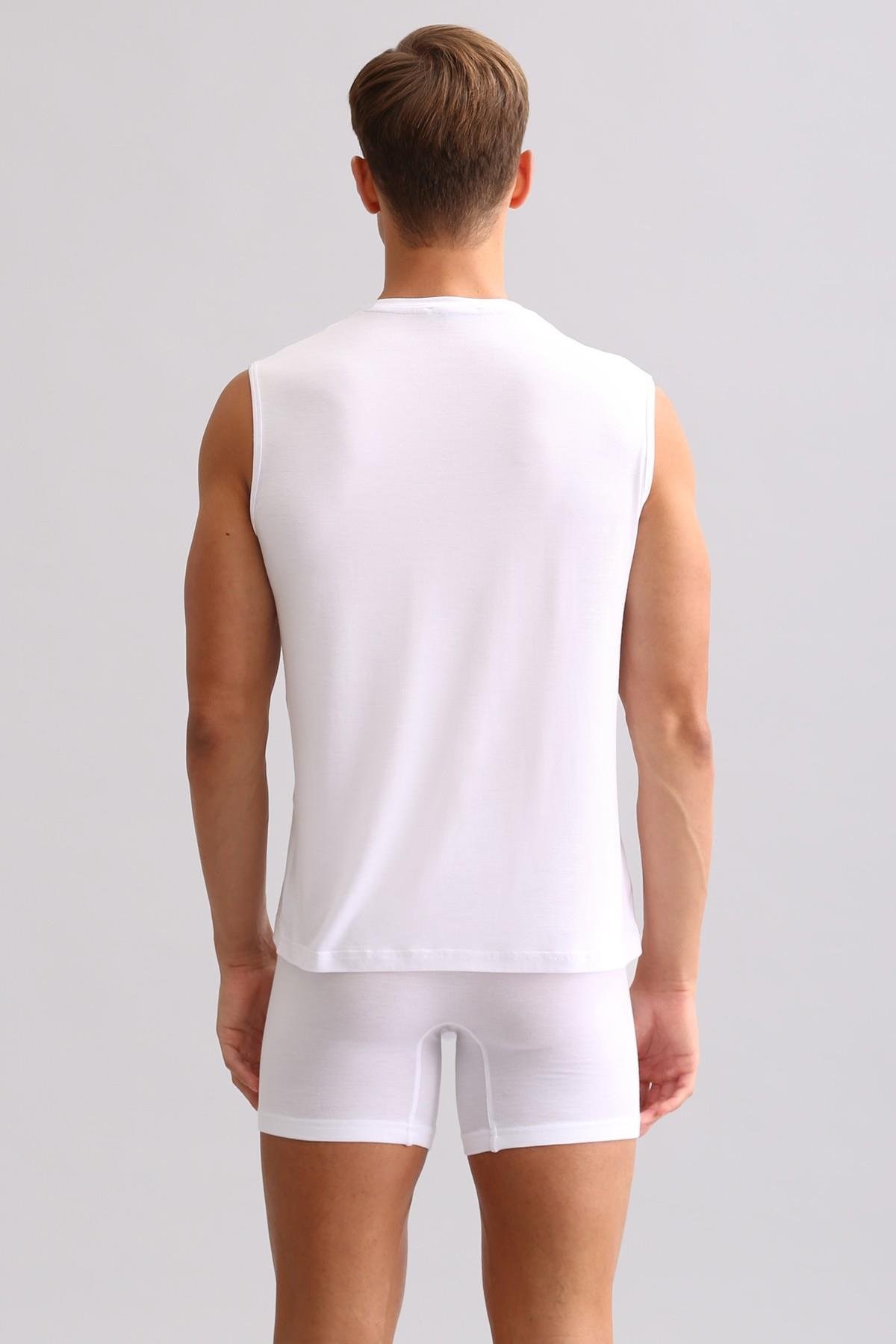 Mısırlı ORGANIC Pamuklu ZEUS LUXURY Regular Fit V Yaka Sporcu Atlet / T-Shirt Beyaz