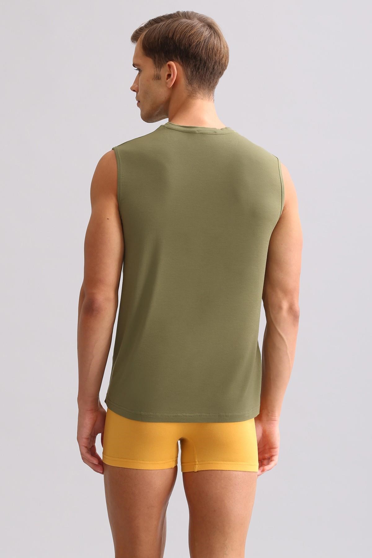 Mısırlı ORGANIC Pamuklu ZEUS LUXURY Regular Fit Bisiklet Yaka Sporcu Atlet / T-Shirt Haki Zeytin
