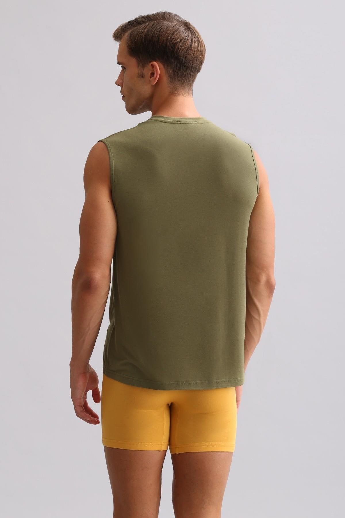 Mısırlı ORGANIC Pamuklu ZEUS LUXURY Regular Fit V Yaka Sporcu Atlet / T-Shirt Haki Zeytin
