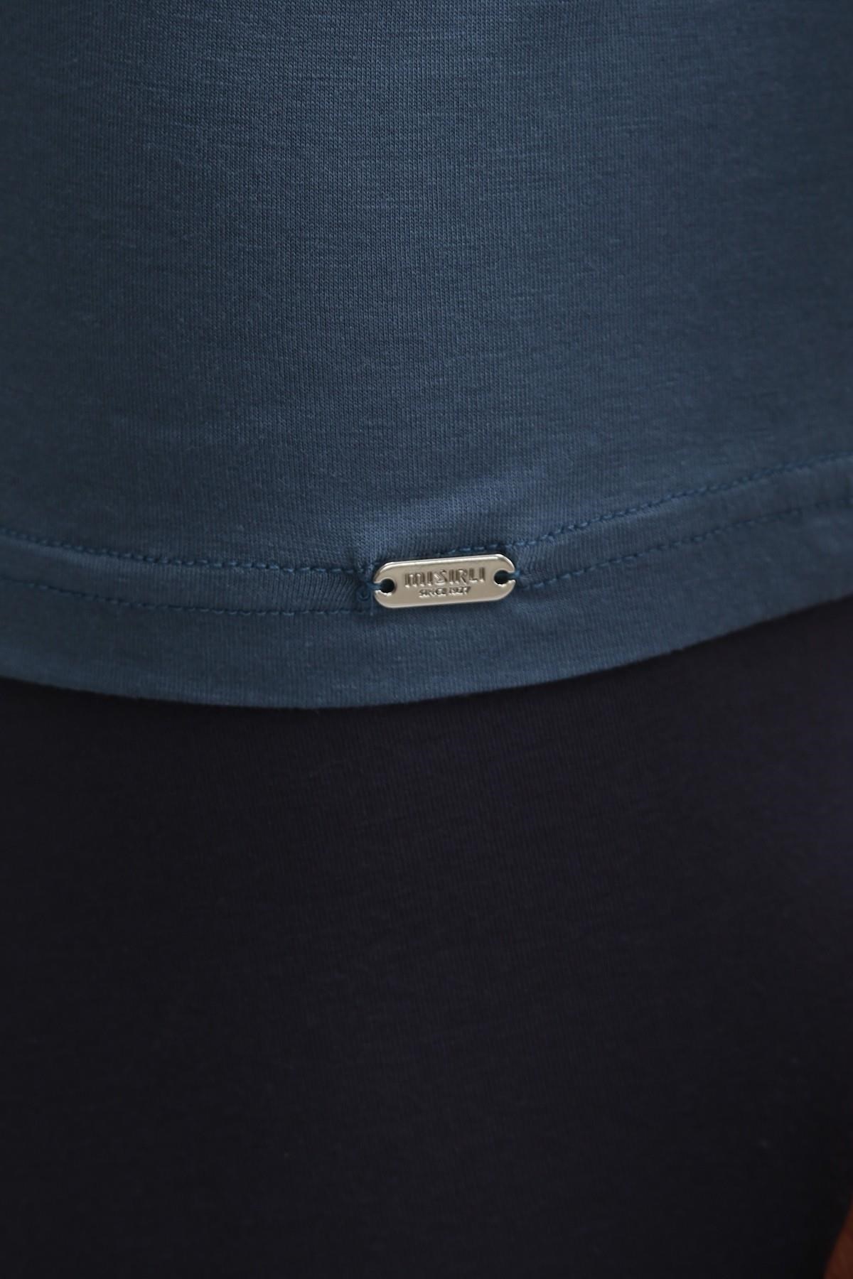 Mısırlı ORGANIC Pamuklu ZEUS LUXURY Regular Fit V Yaka Sporcu Atlet / T-Shirt Gece Mavisi
