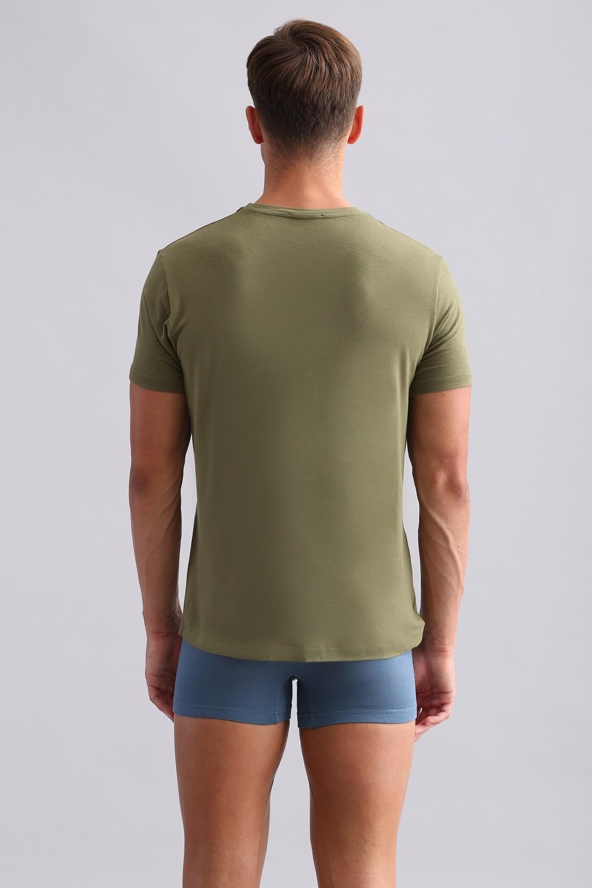 Mısırlı ORGANIC Pamuklu ZEUS LUXURY Regular Fit V Yaka Fanila / T-Shirt Haki Zeytin