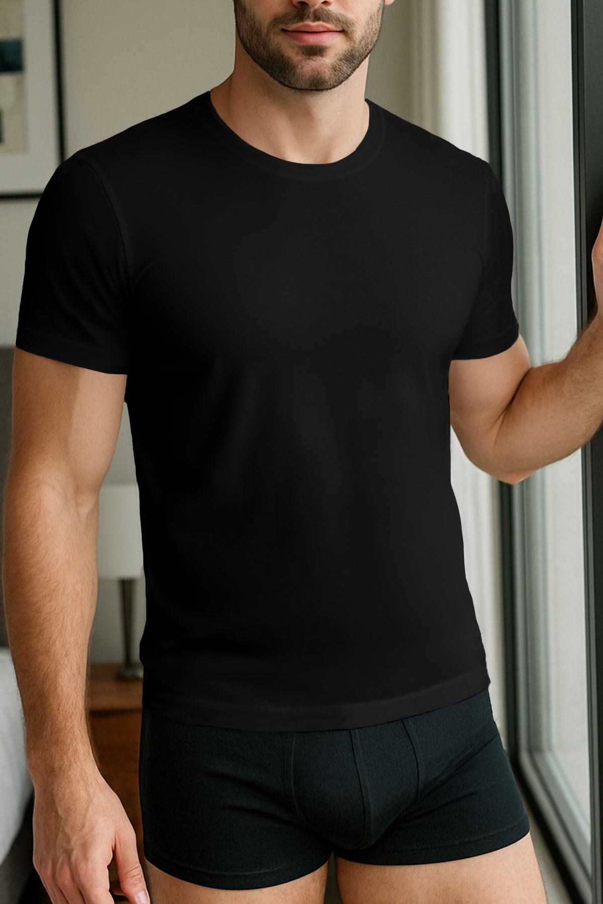 Mısırlı Pamuklu Bisiklet Yaka Regular Fit Fanila Siyah