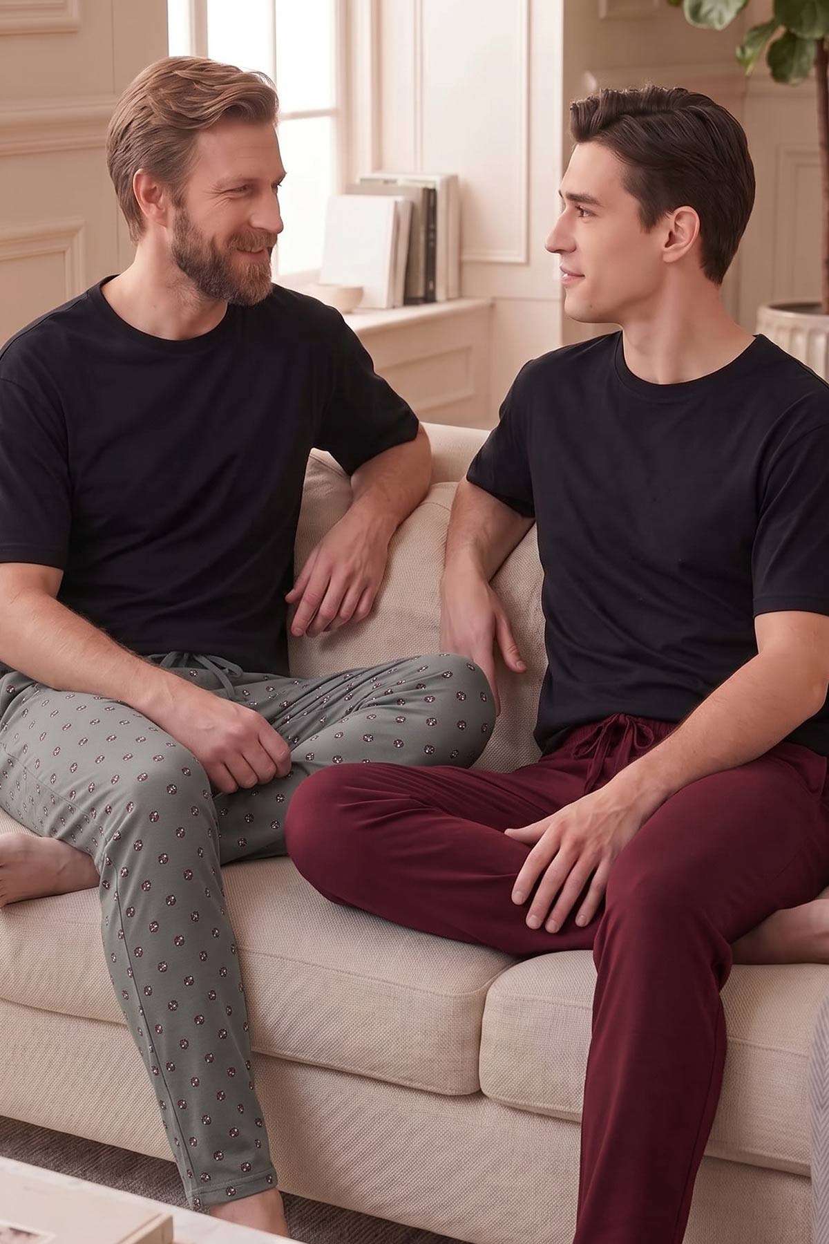Mısırlı Pamuklu Erkek İkili Alt Pijama Antrasit Gri-Bordo