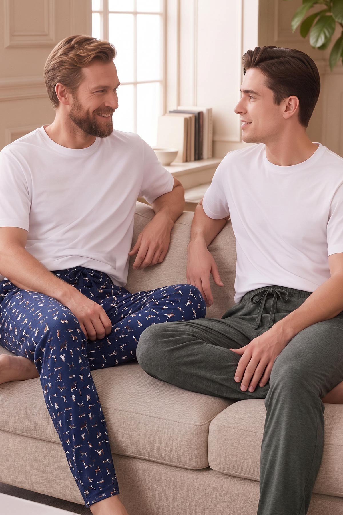 Mısırlı Pamuklu Erkek İkili Alt Pijama Baskılı Lacivert-Yeşil Melanj
