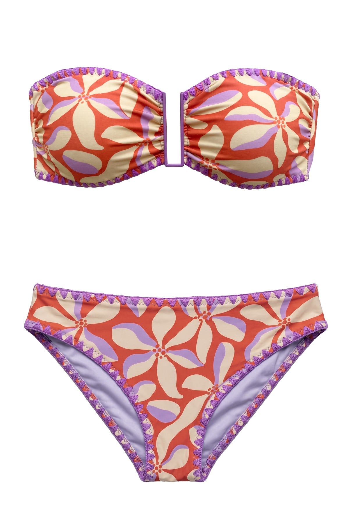 Mısırlı Straplez Aksesuar Detaylı  Bikini Takım Flower