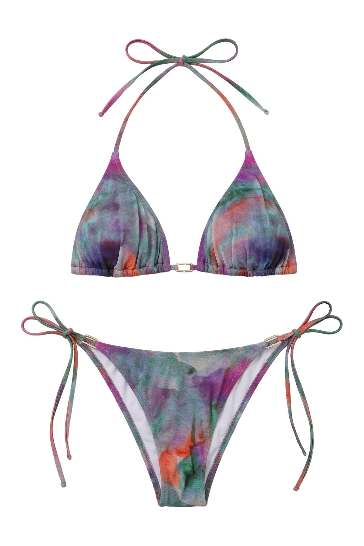 Mısırlı Tül Detaylı Üçgen Brazilian Bikini Takım Mor/Batik