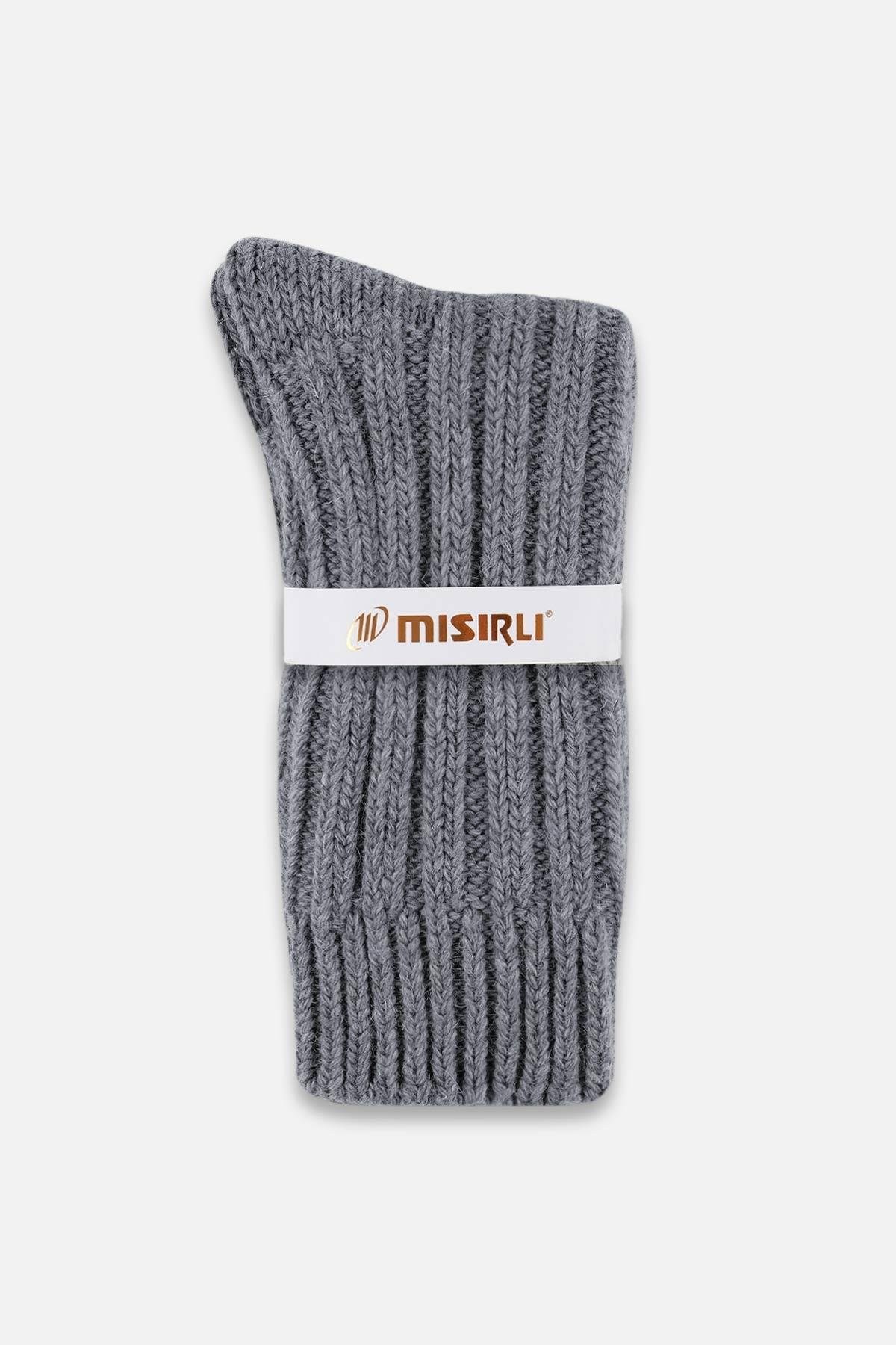 Mısırlı Unisex 5 Kat Alpaka Yünü Kışlık Tekli Soket Çorap Gri