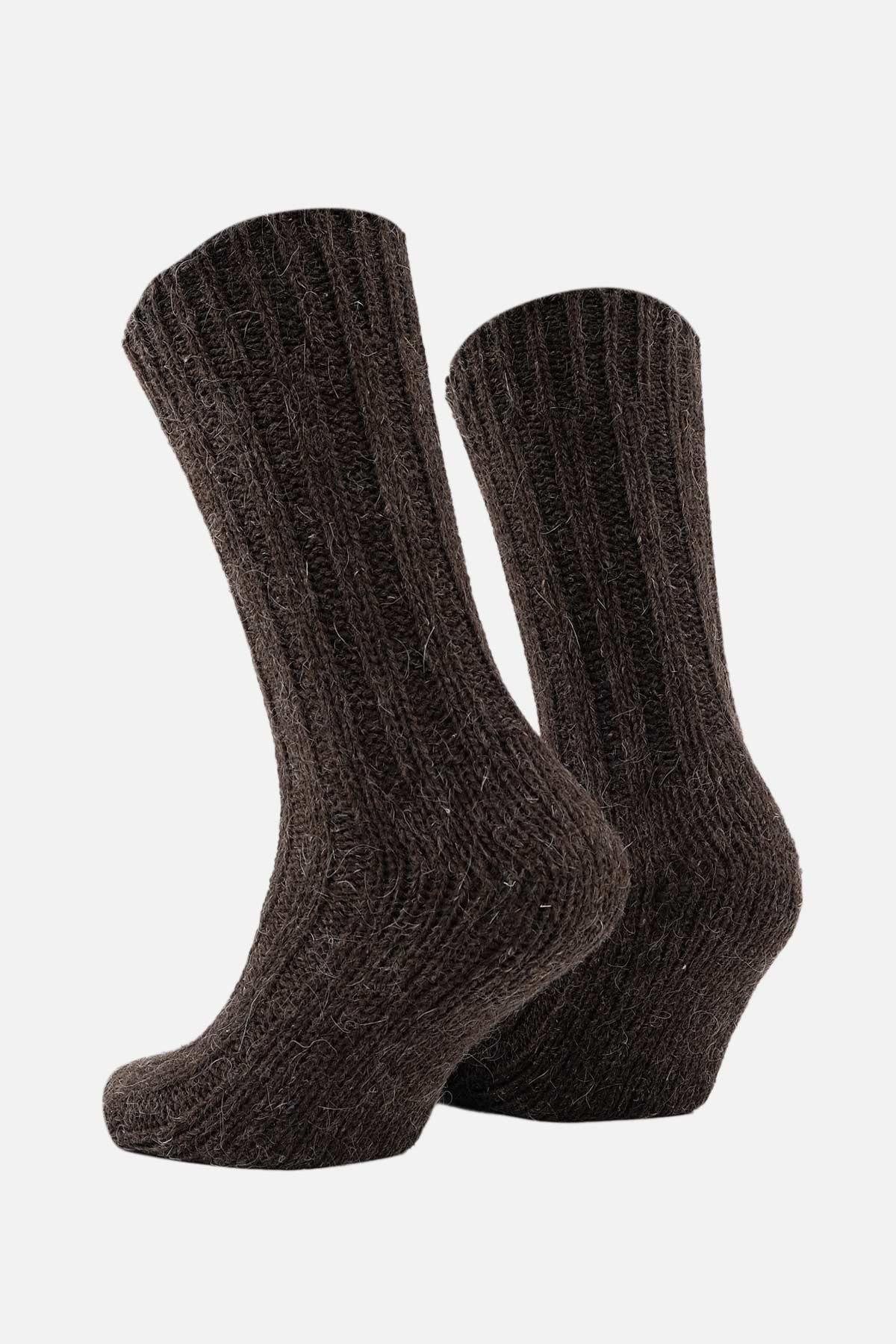 Mısırlı Unisex 5 Kat Alpaka Yünü Kışlık Tekli Soket Çorap Kahverengi