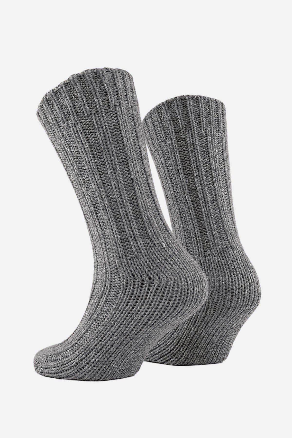 Mısırlı Unisex 5 Kat Alpaka Yünü Kışlık Tekli Soket Çorap Gri