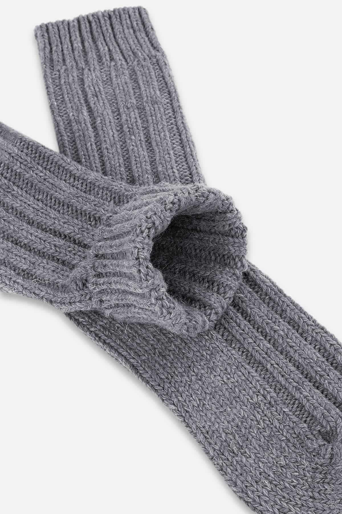 Mısırlı Unisex 5 Kat Alpaka Yünü Kışlık Tekli Soket Çorap Gri