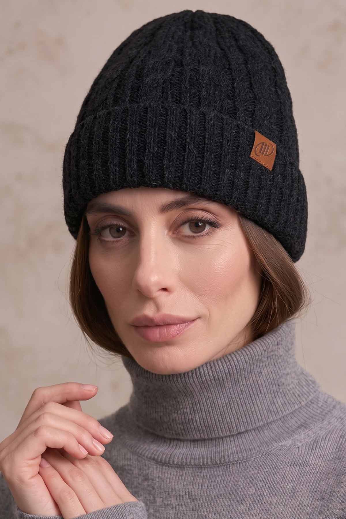 Mısırlı Unisex Alpaka Saç Örgü Kıvırmalı Bere Antrasit
