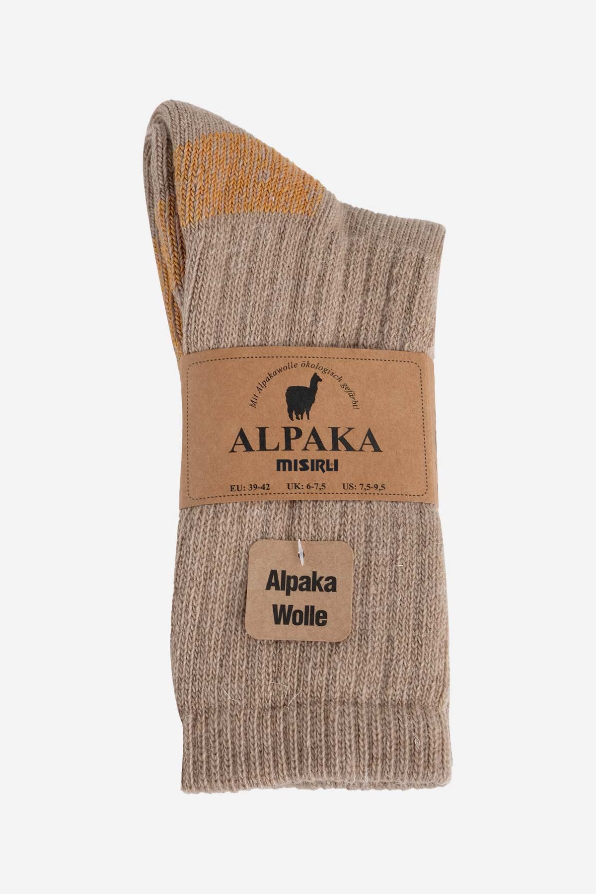 Mısırlı Unisex Alpaka Yünü Havlu Kışlık Soket Çorap Bej/Oranj