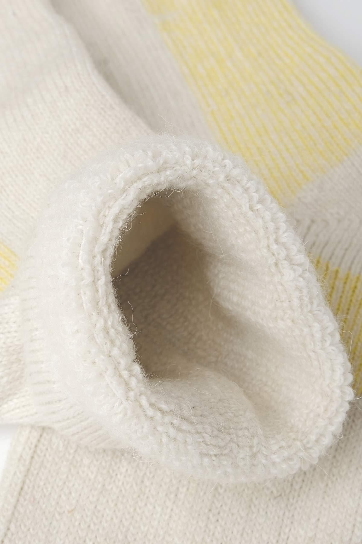 Mısırlı Unisex Alpaka Yünü Havlu Kışlık Soket Çorap Ekru/Sarı
