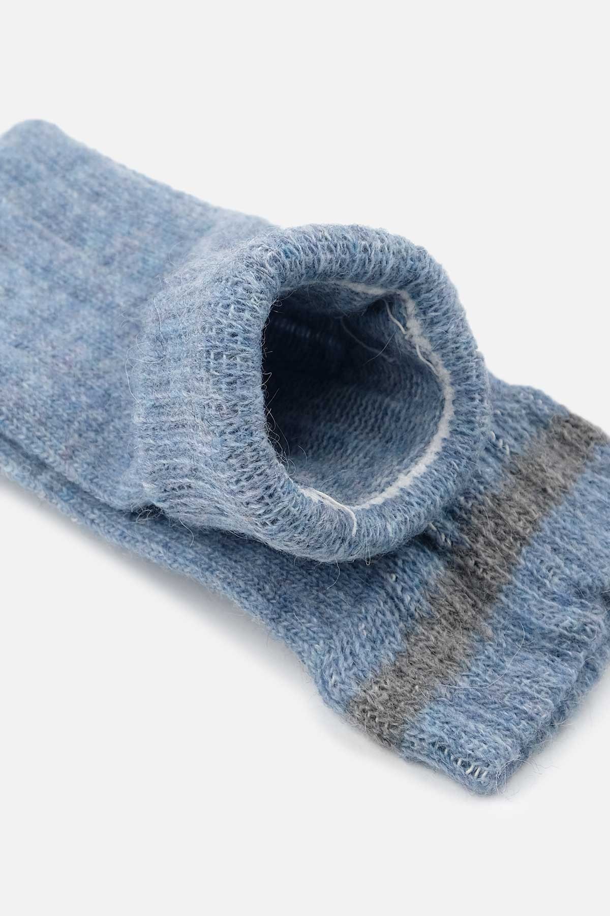 Mısırlı Unisex Alpaka Yünü Kışlık Çemberli Tekli Soket Çorap Mavi