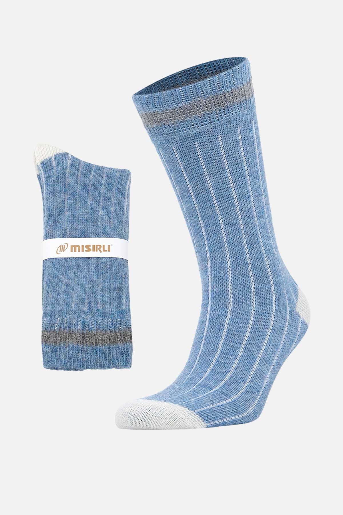 Mısırlı Unisex Alpaka Yünü Kışlık Çemberli Tekli Soket Çorap Mavi