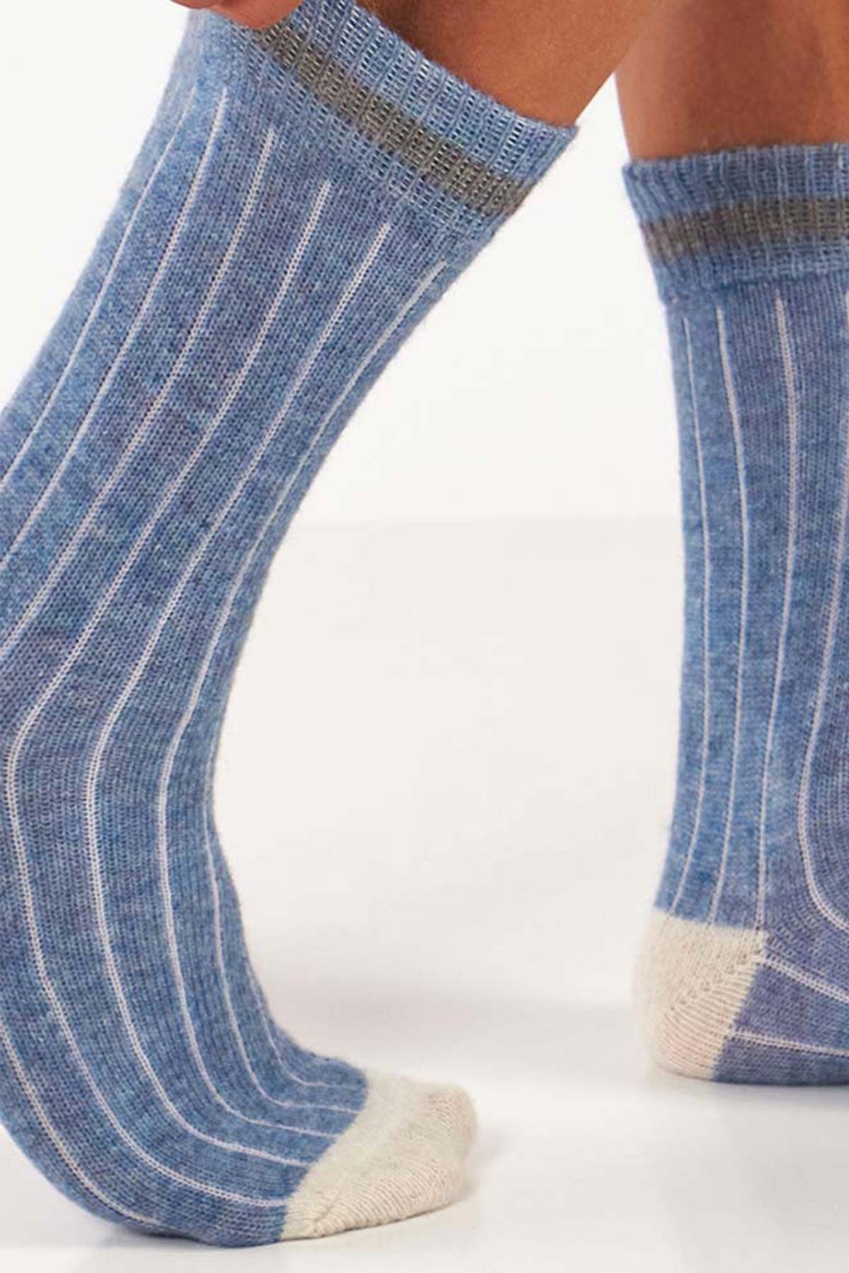 Mısırlı Unisex Alpaka Yünü Kışlık Çemberli Tekli Soket Çorap Mavi