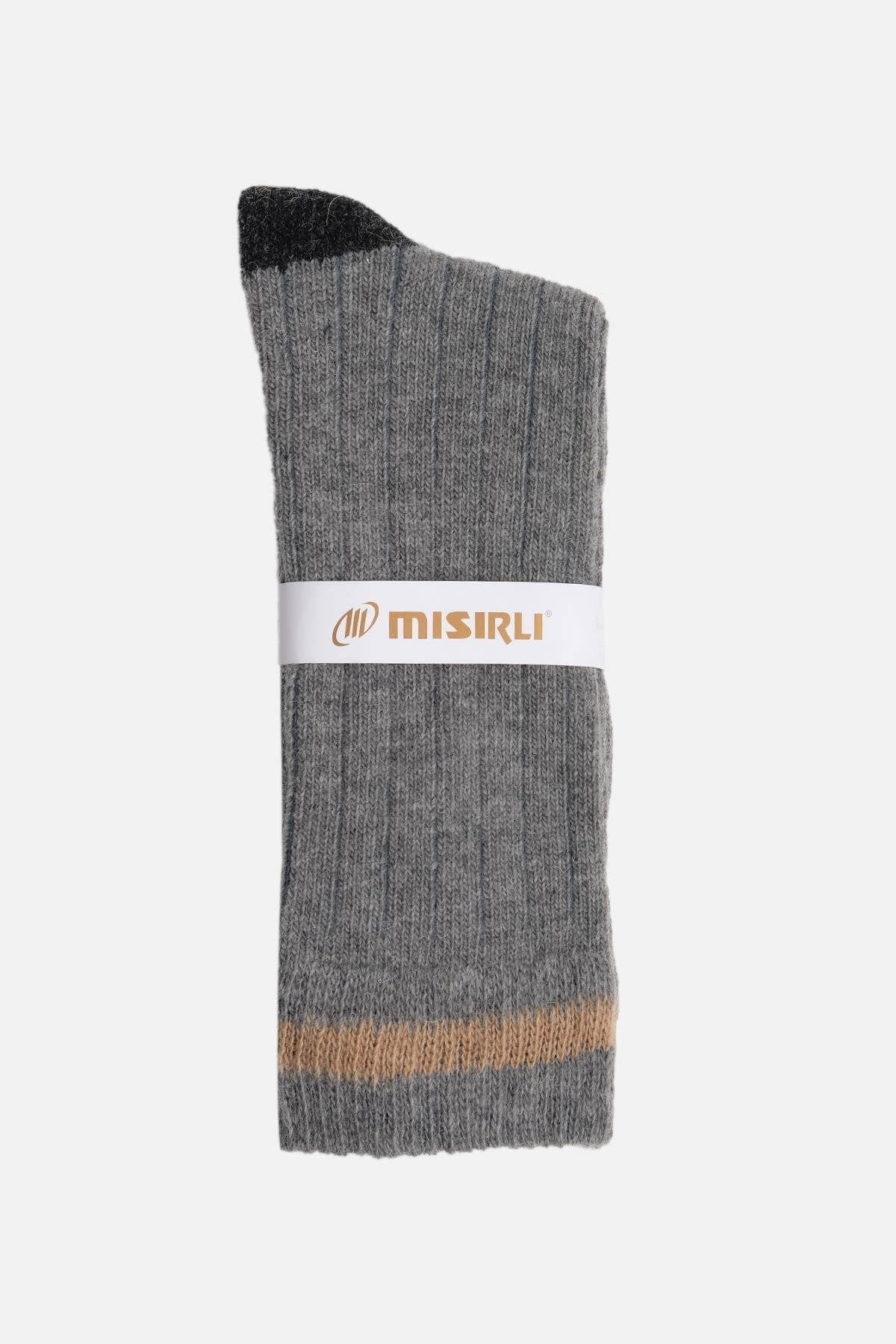 Mısırlı Unisex Alpaka Yünü Kışlık Çemberli Tekli Soket Çorap Gri