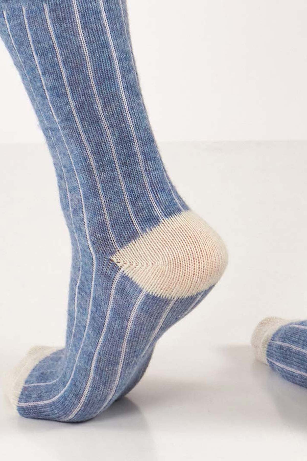Mısırlı Unisex Alpaka Yünü Kışlık Çemberli Tekli Soket Çorap Mavi