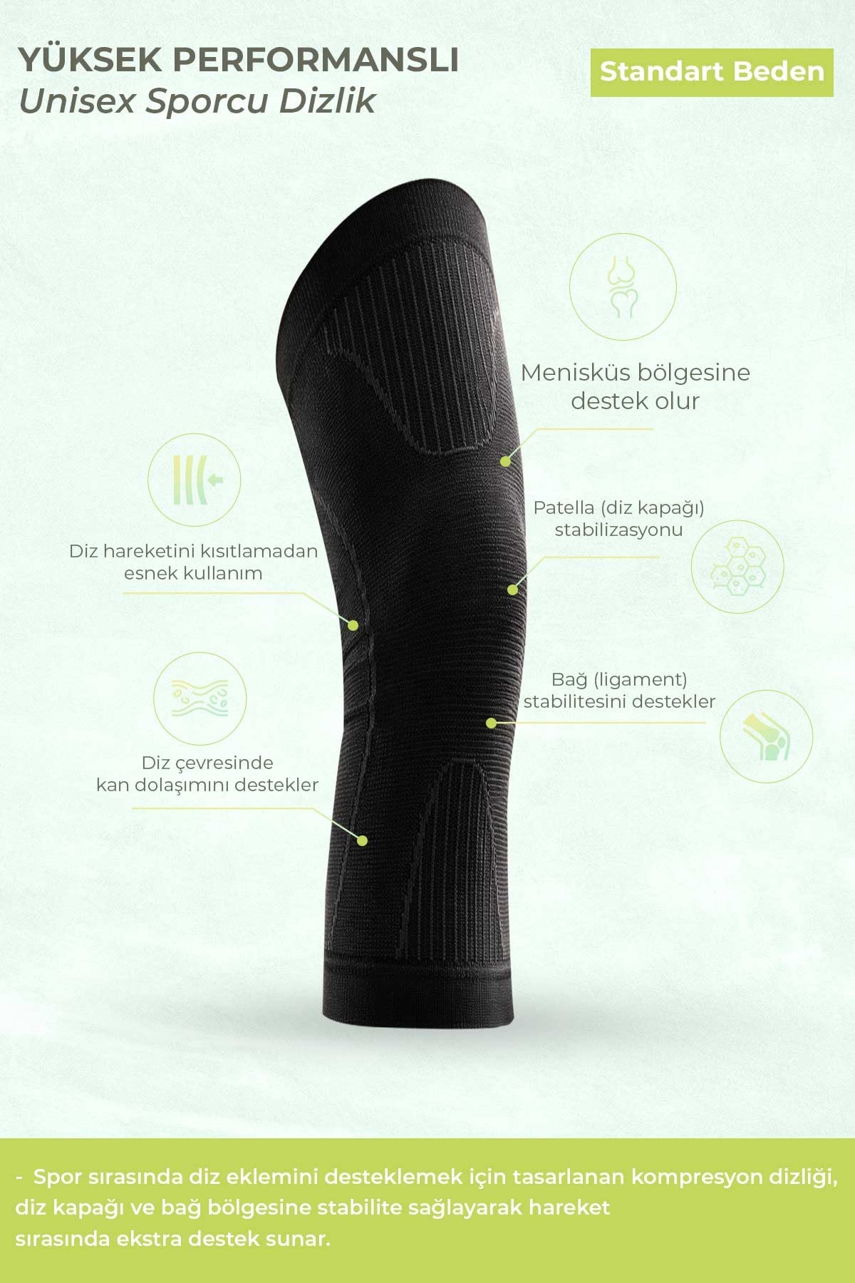 Mısırlı Unisex Medikal Dizlik Çorap Siyah