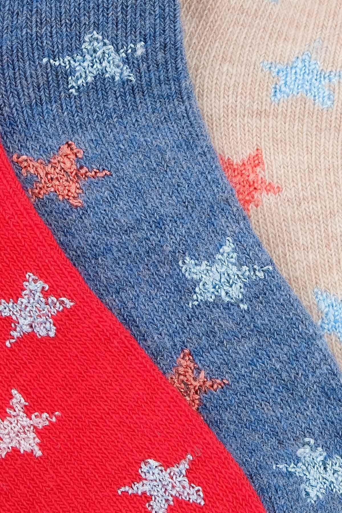 Mısırlı Unisex Pamuklu 3 Çift Yıldız Desenli Bebek Patik Çorap Yıldız Desenli