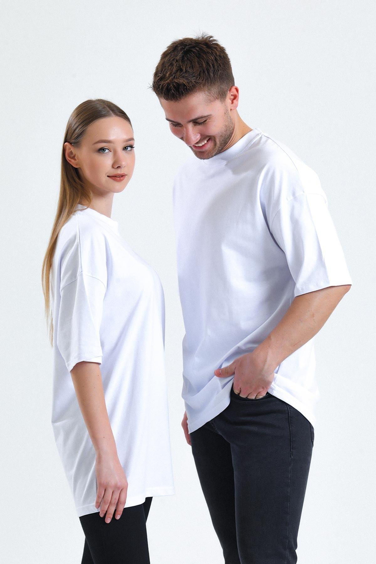 Mısırlı Unisex Pamuklu Oversize Relax Fit Tişört Beyaz