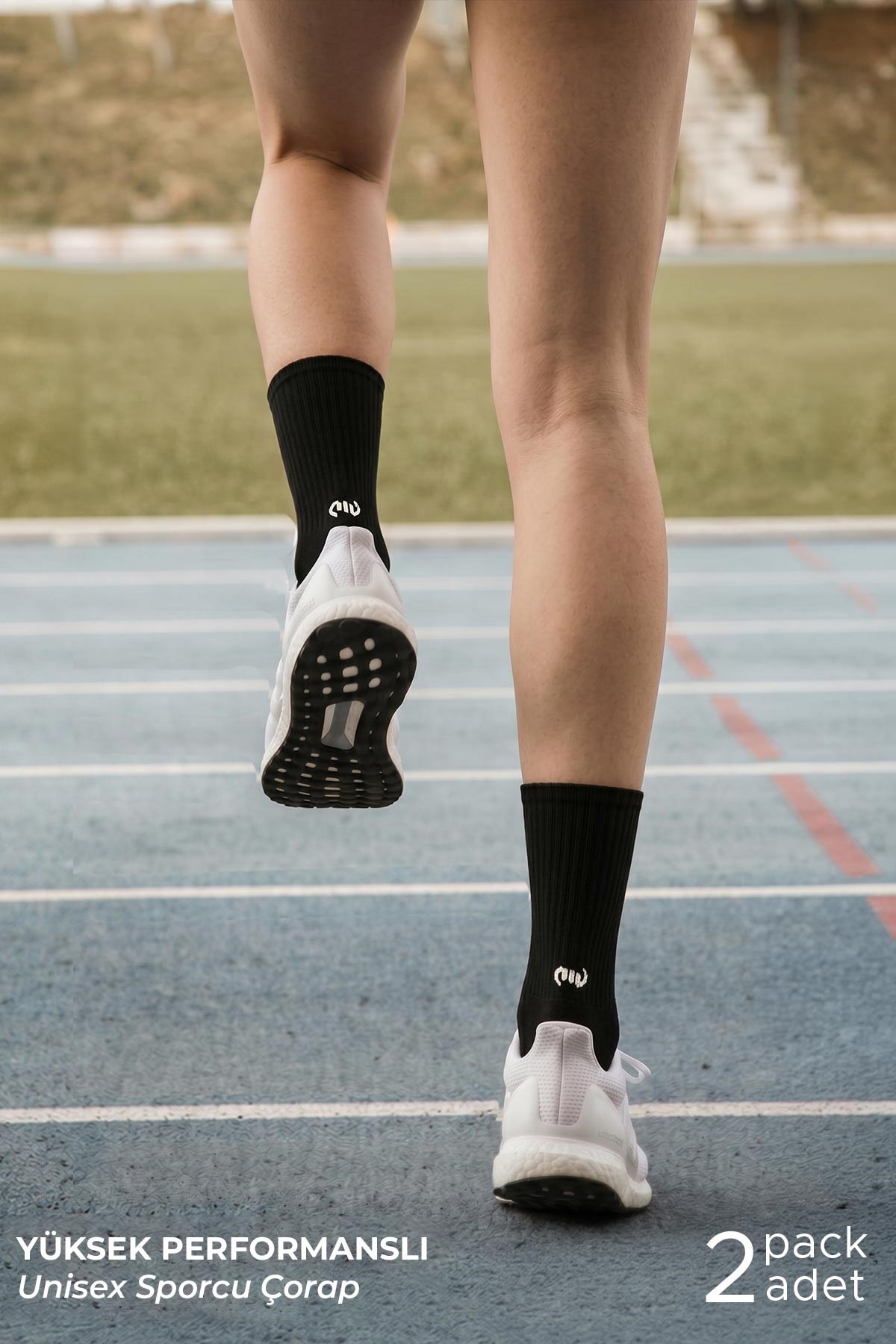 Mısırlı Unisex Pamuklu Yarım Havlu Spor Çorap, 2'li Siyah