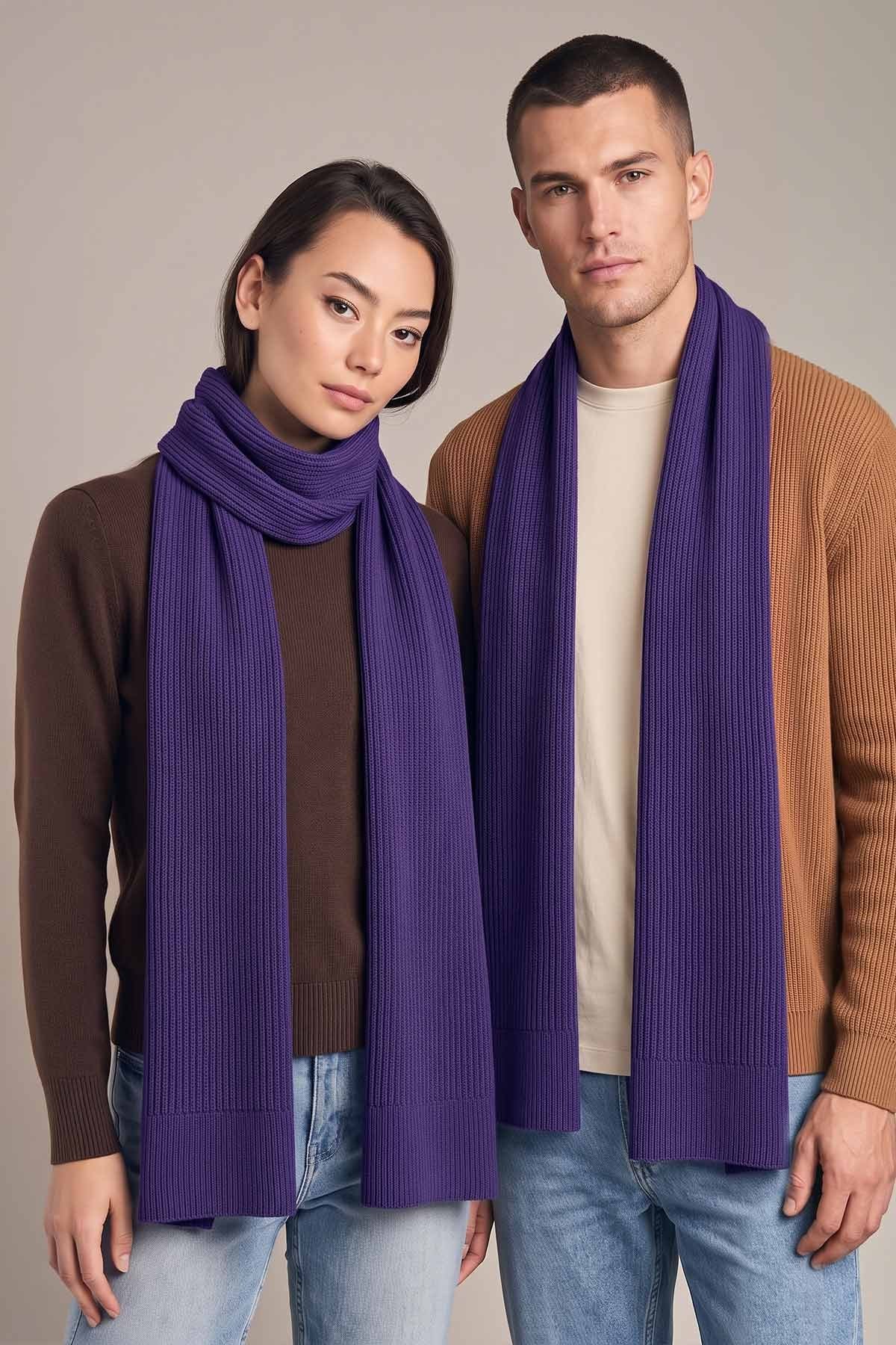 Mısırlı Unisex Yün Fitilli Atkı Mor