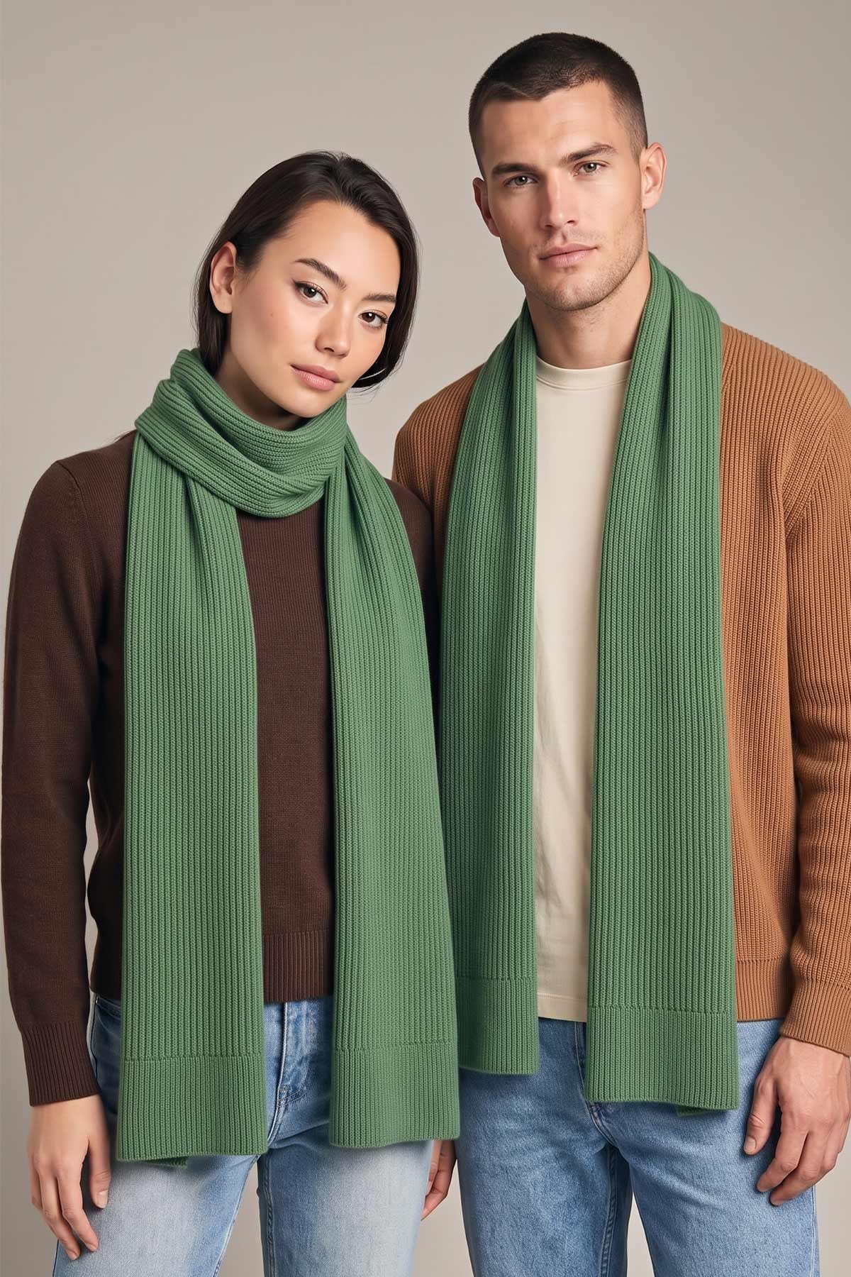 Mısırlı Unisex Yün Fitilli Atkı Yeşil