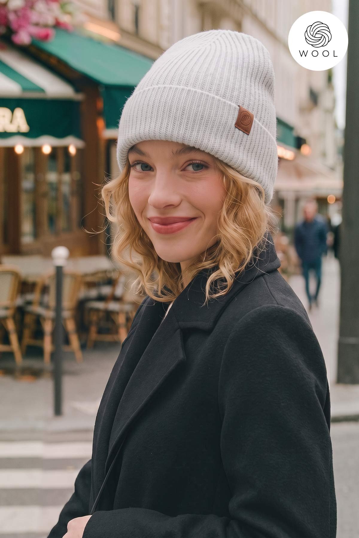 Mısırlı Unisex Yün Fitilli Bere Açık Gri