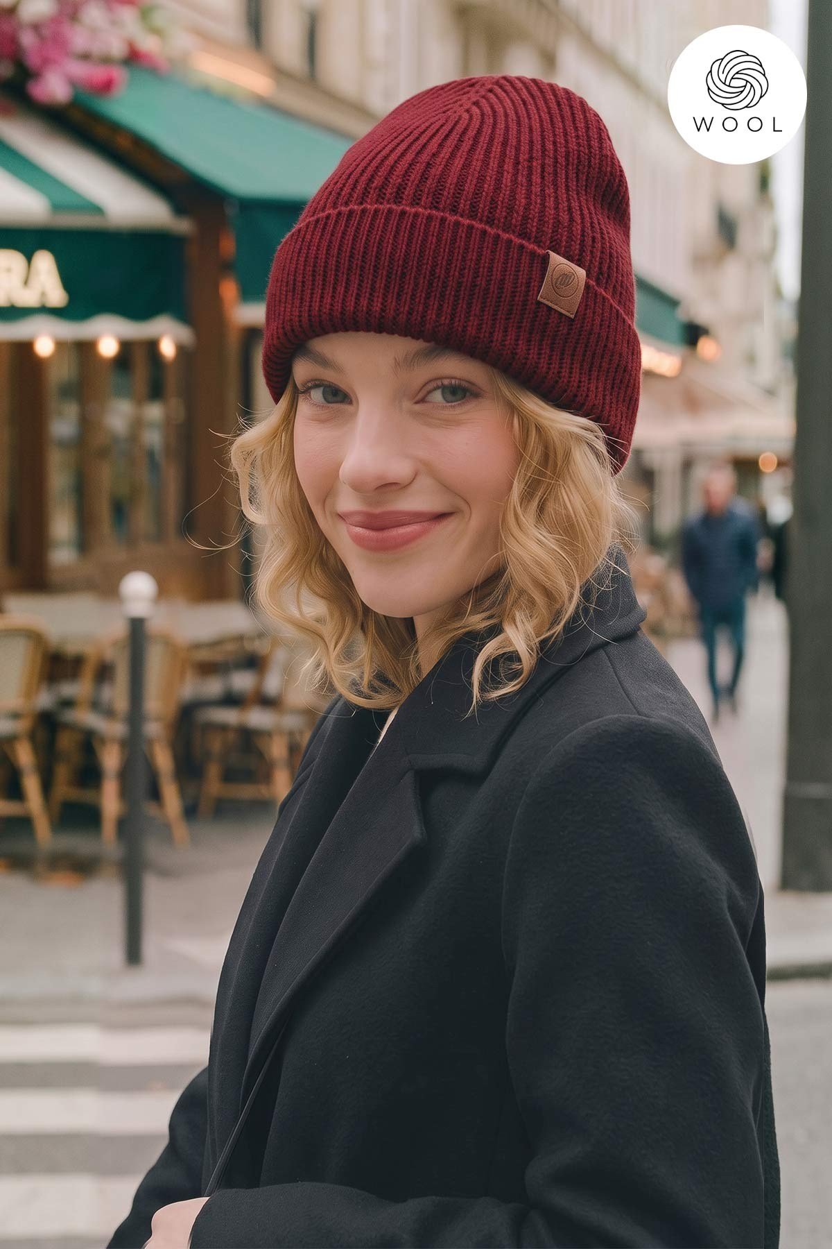 Mısırlı Unisex Yün Fitilli Bere Kırmızı