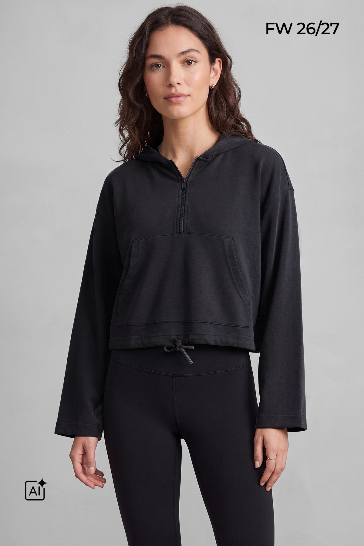 Mısırlı Yarım Kanguru Cep Kapüşonlu Sweatshirt Antrasit