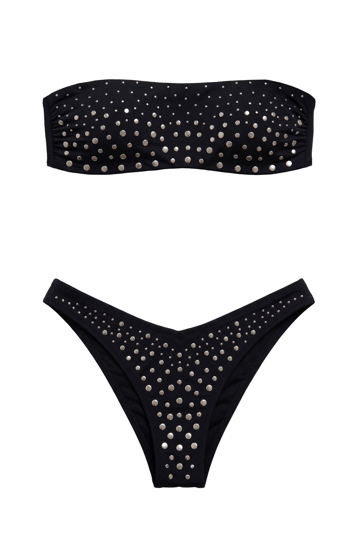 Mısırlı Zımba Detaylı Straplez Bikini Takım Siyah