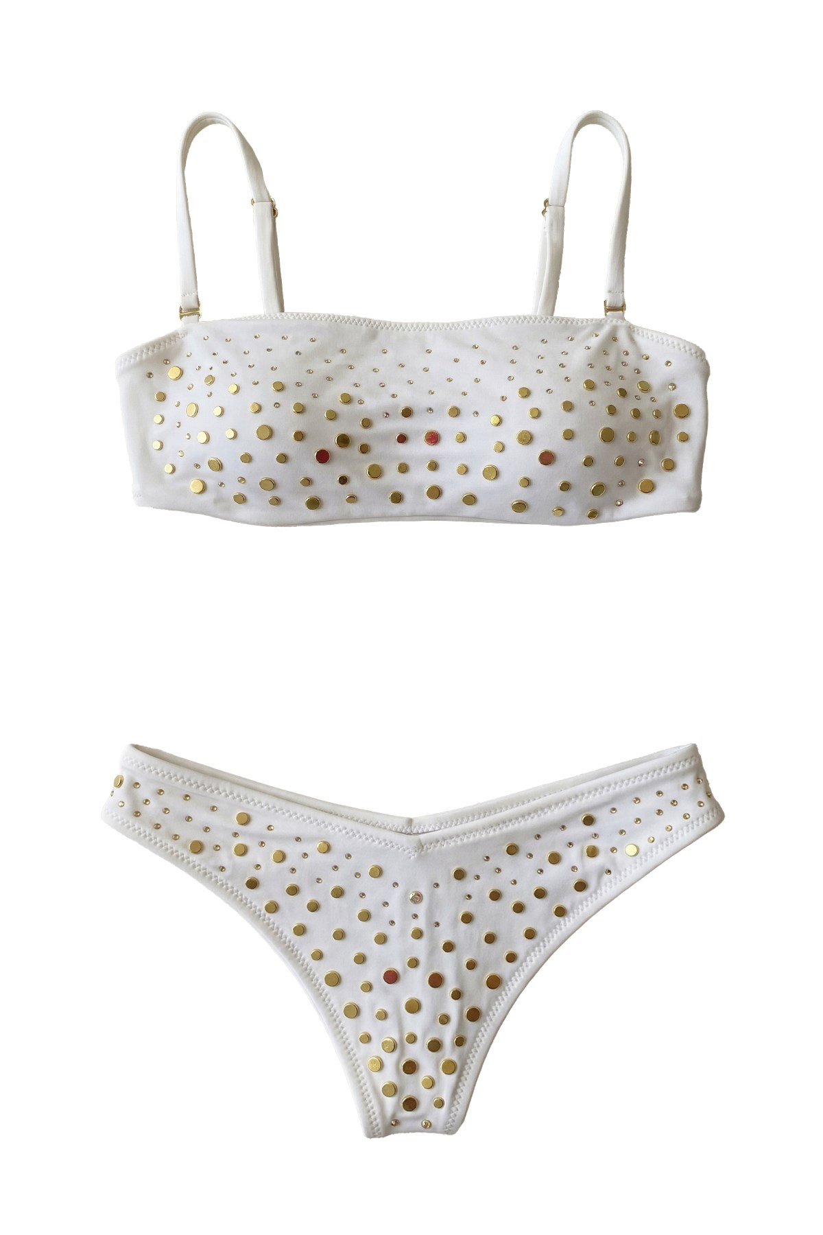 Mısırlı Zımba Detaylı Straplez Bikini Takım Ekru