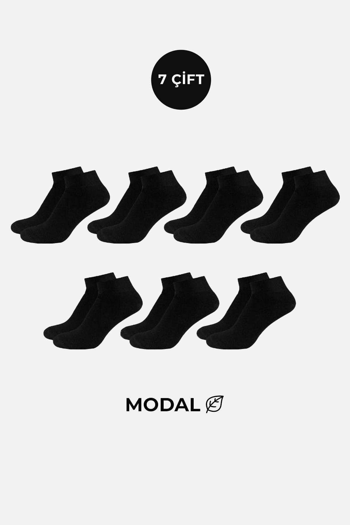 MODAL Erkek Kutulu 7 Çift Patik Çorap Siyah