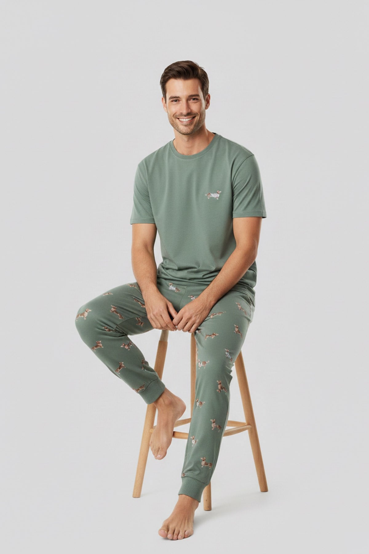 Pamuklu Kısa Kollu Pijama Takım Çağla Yeşili