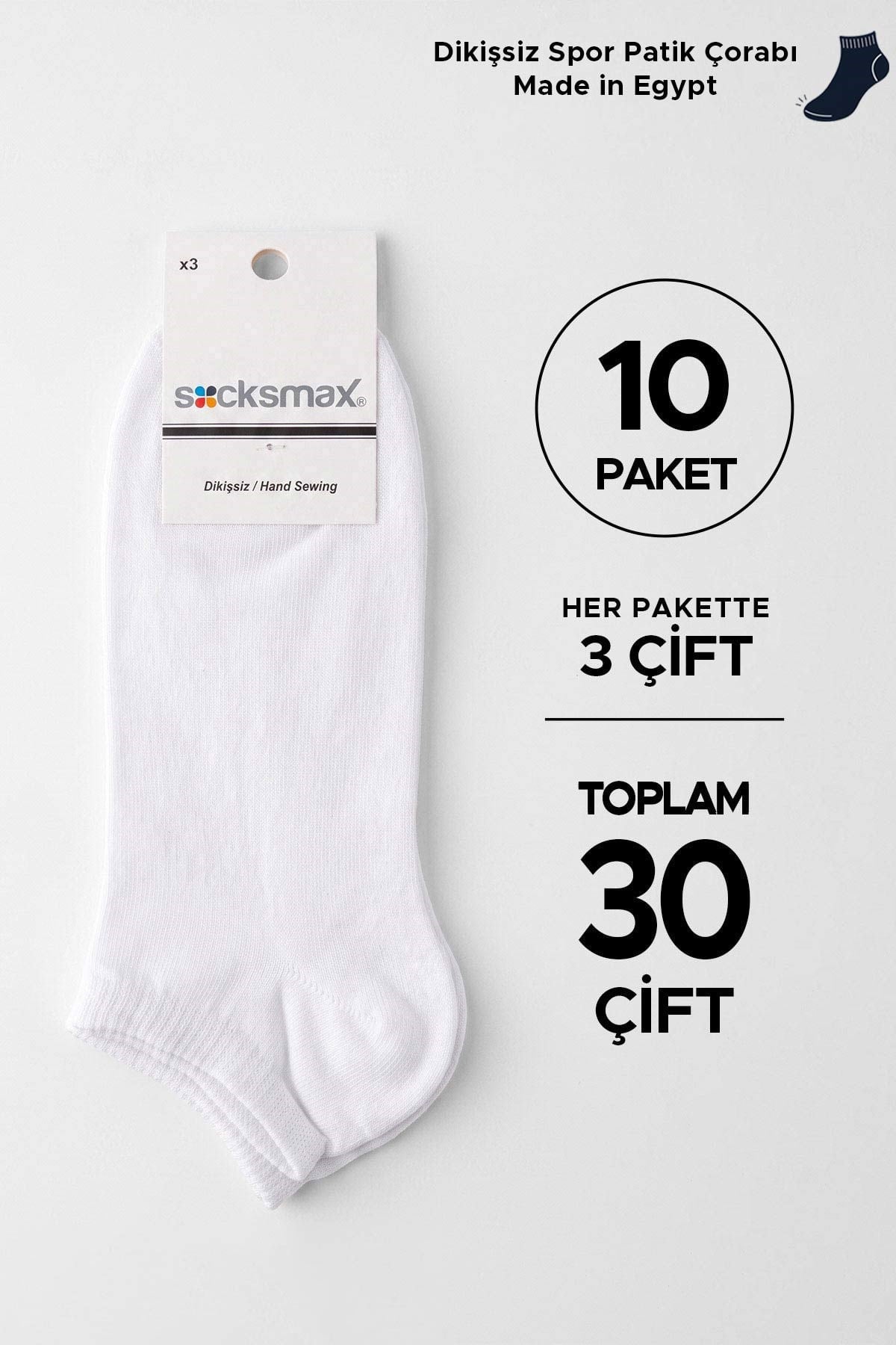Socksmax Unisex Pamuklu 30 Çift Patik Çorap Beyaz